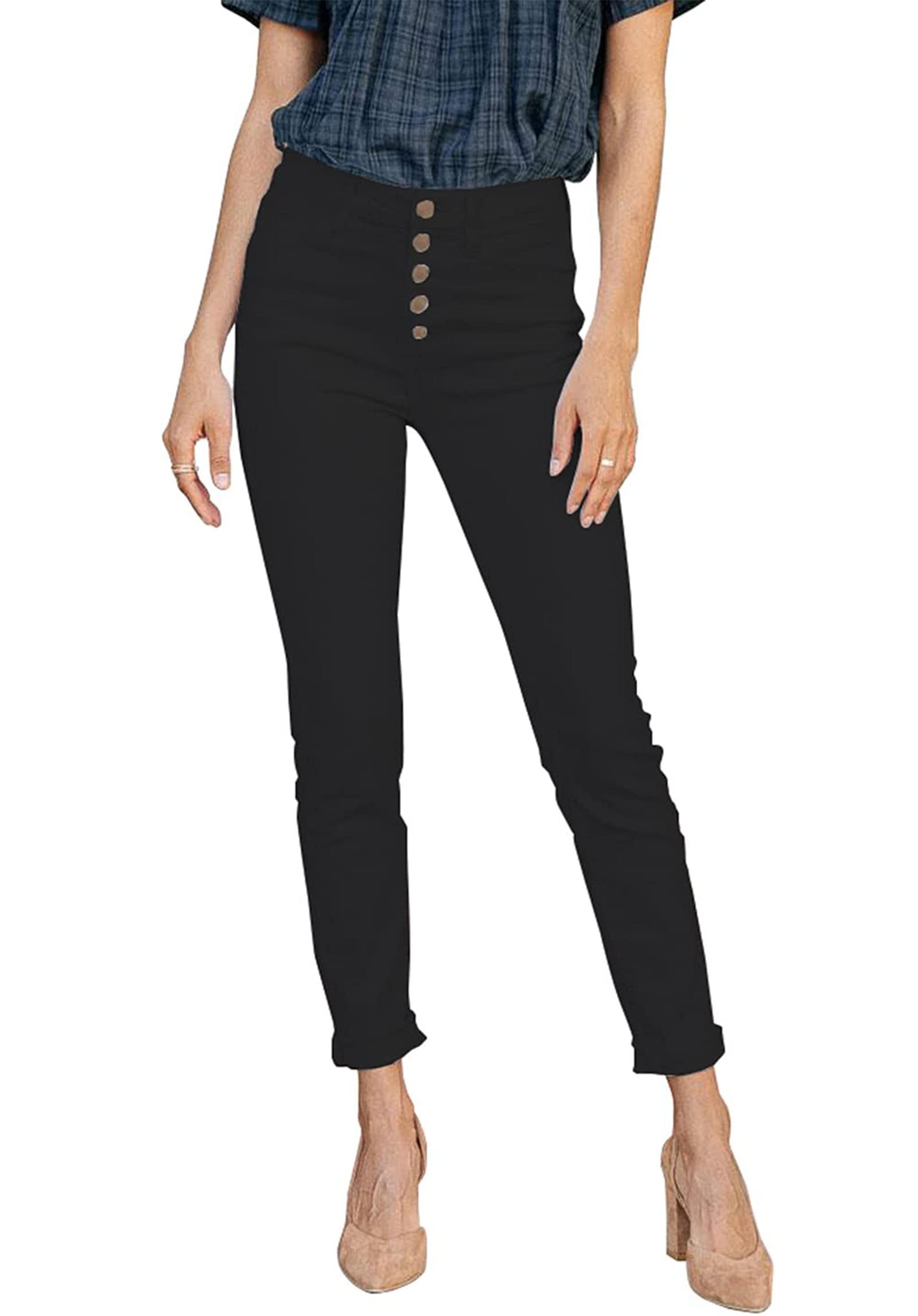 2023 KIRUNDO Women's High Waisted Skinny Jeans - Stretchy Comfort Fit, Button Closure & Functional Pockets | Perfect for Casual Wear, Office & Night Out