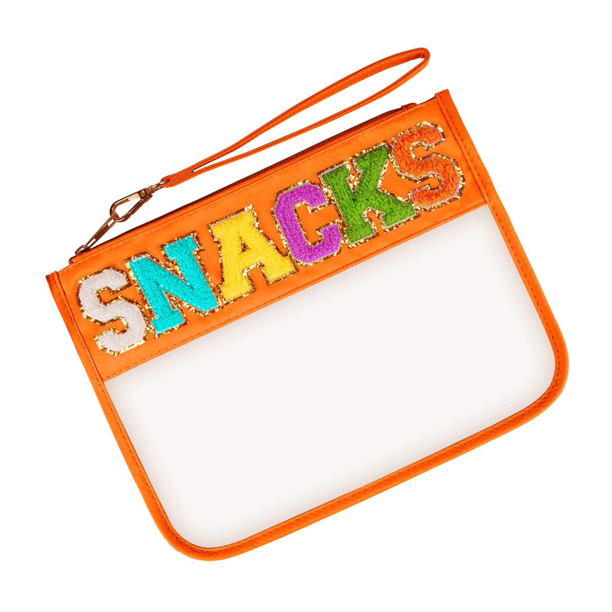 Chenille Letter Clear Bag - Waterproof PVC Cosmetic & Snacks Pouch for Travel | Women's Orange Makeup Organizer