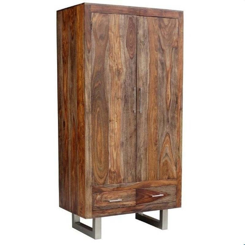 Solid Wood Wardrobe Cabinet - Natural Indian Sheesham Wood, 60x100x200cm (DxWxH) - Spacious Storage for Bedroom, Living Room & Office - Handcrafted Traditional Design