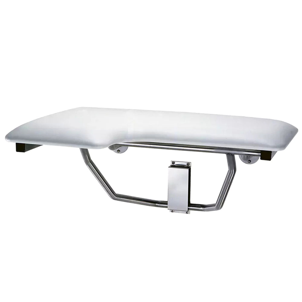 Bobrick B51 Wall-Mounted Folding Shower Seat with Padded Foam Surface - Satin Finish - ADA Compliant Bathroom Safety Seat for Elderly & Disabled - Ideal for Small Bathrooms & Accessible Showers