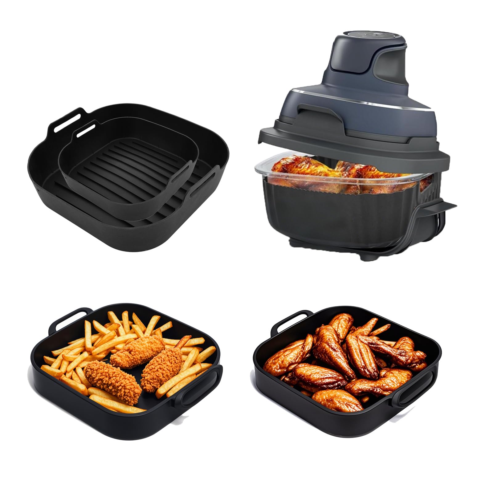 Non-Stick Silicone Air Fryer Liners (2 Pack) - Reusable & Dishwasher Safe for 4QT & 6QT Air Fryers - Compatible with Ninja Crispy FN101GY - Perfect for Baking, Roasting & Frying in Air Fryer & Oven Baskets