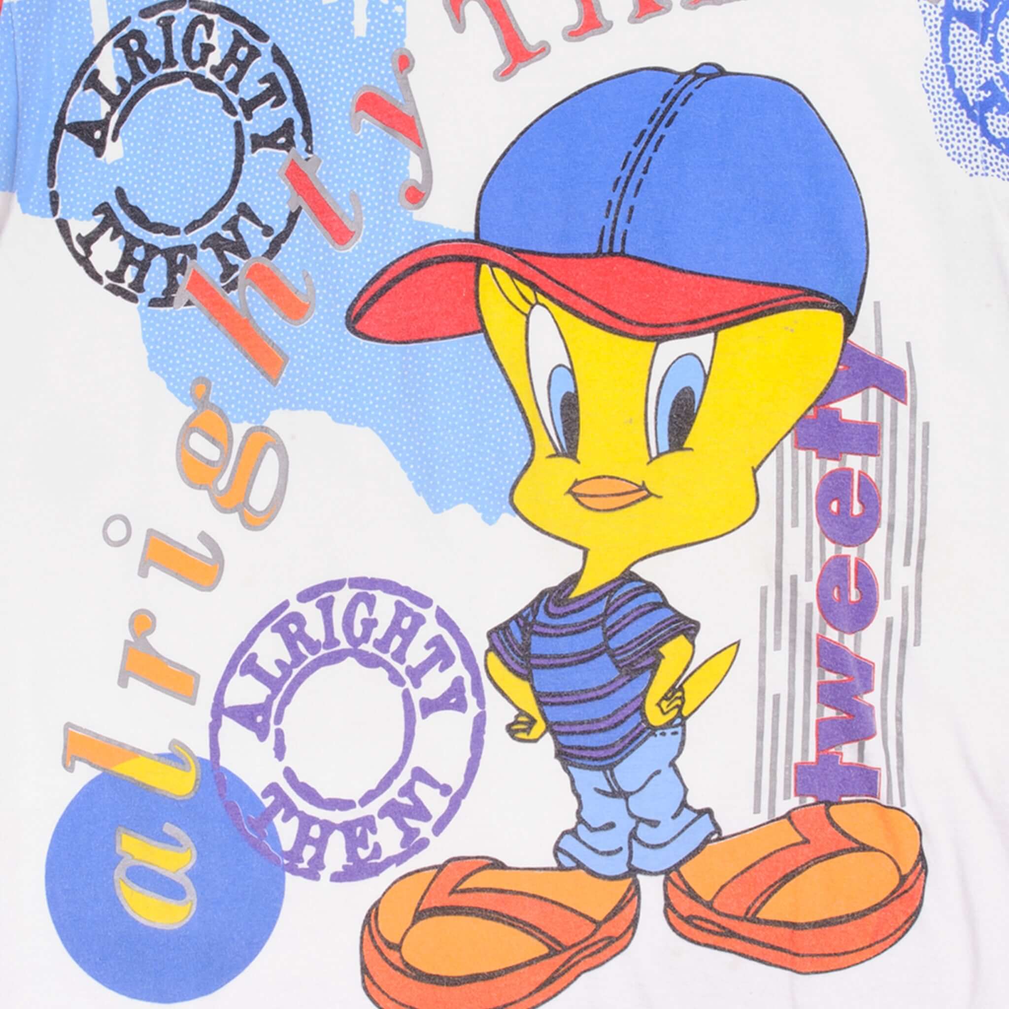 Vintage 1997 Looney Tunes Tweety Bird All Over Print T-Shirt - Large Size - Casual Wear, Cartoon Fan Gift, Retro Fashion Statement