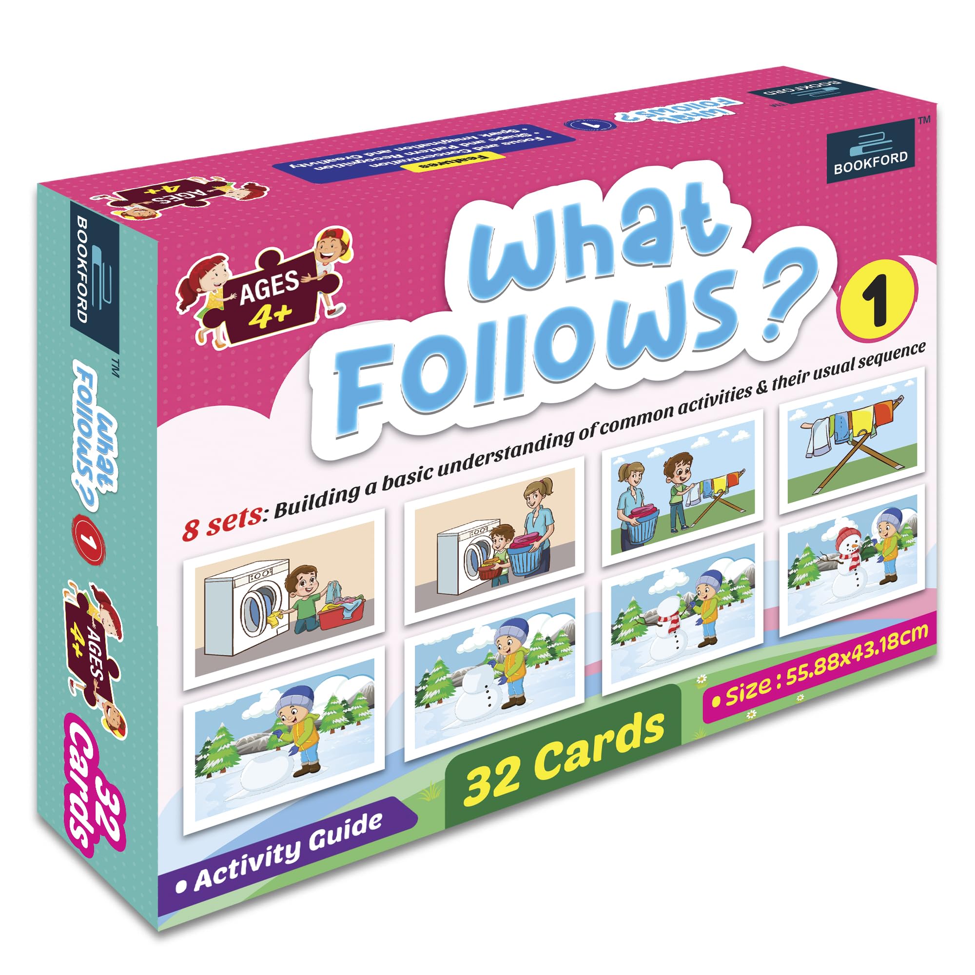 BOOKFORD What Follows Card Puzzle Game - 32 Piece Educational Toy for Kids, Fun Learning Activity for Preschool & Kindergarten - Perfect for Classroom, Birthday Parties & Family Game Night