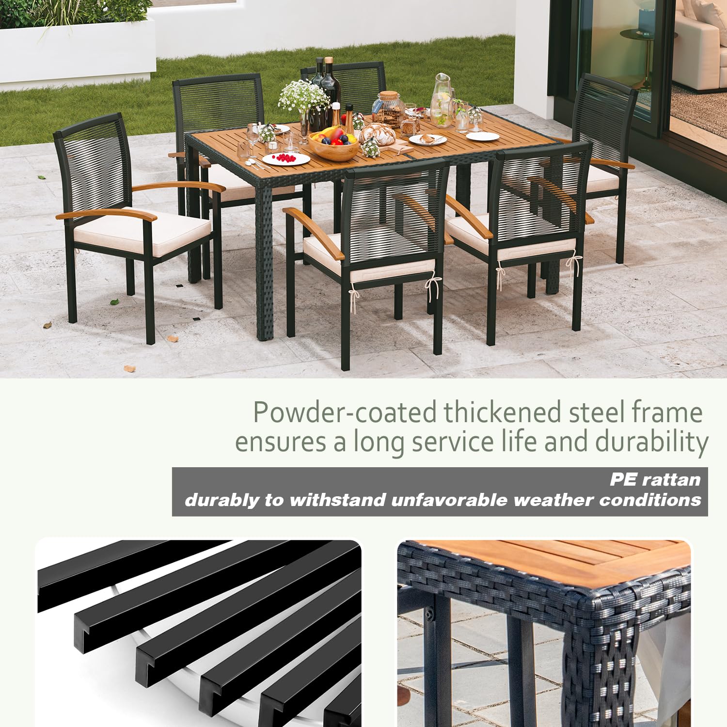 7-Piece Outdoor Patio Dining Set - All-Weather Wicker Table and 6 Chairs for Garden, Yard, Porch, Poolside | Perfect for BBQs, Family Gatherings & Outdoor Entertaining