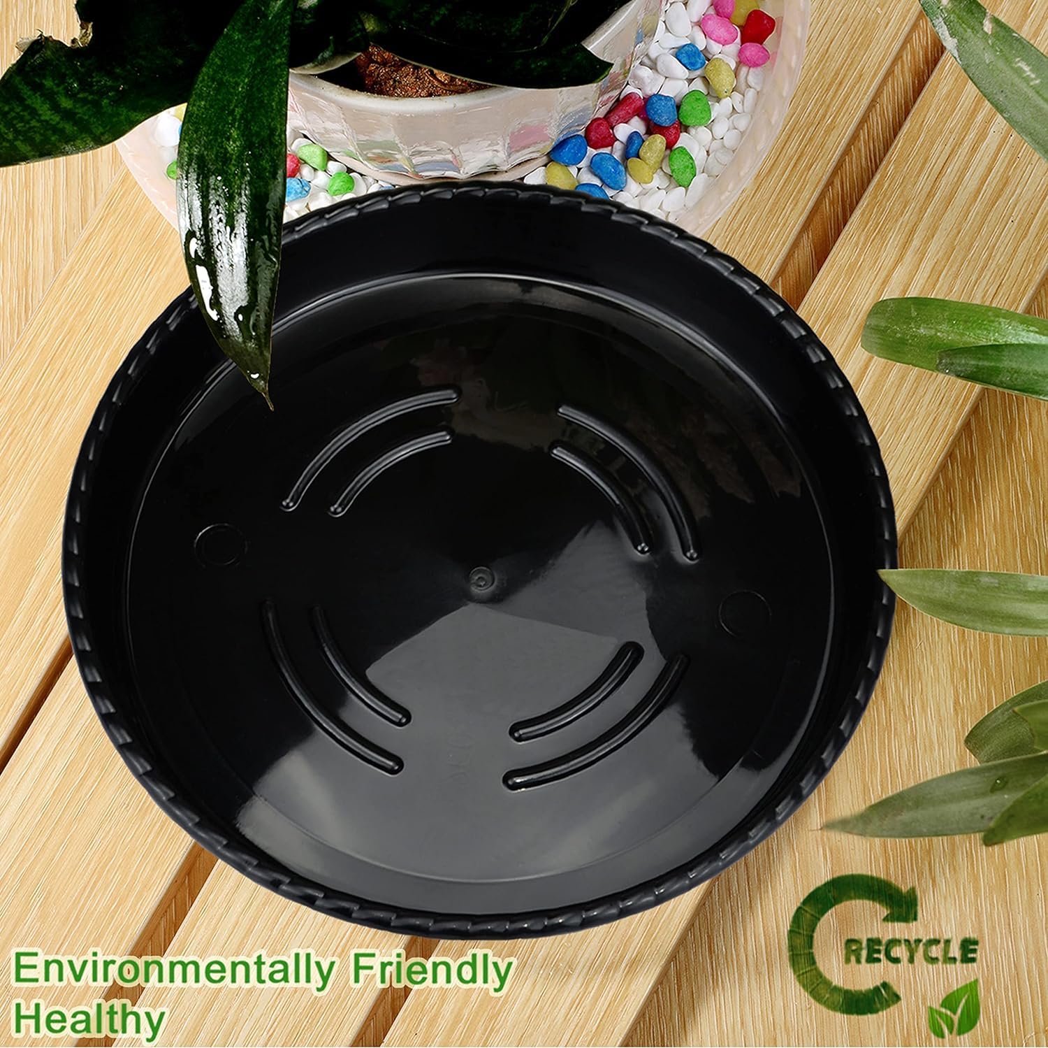 9 Packs Black Plastic Plant Saucers (8/10/12 inch) - Thick & Sturdy Plant Pot Trays for Indoor/Outdoor Use - Perfect for Garden, Balcony, and Patio Plant Drainage