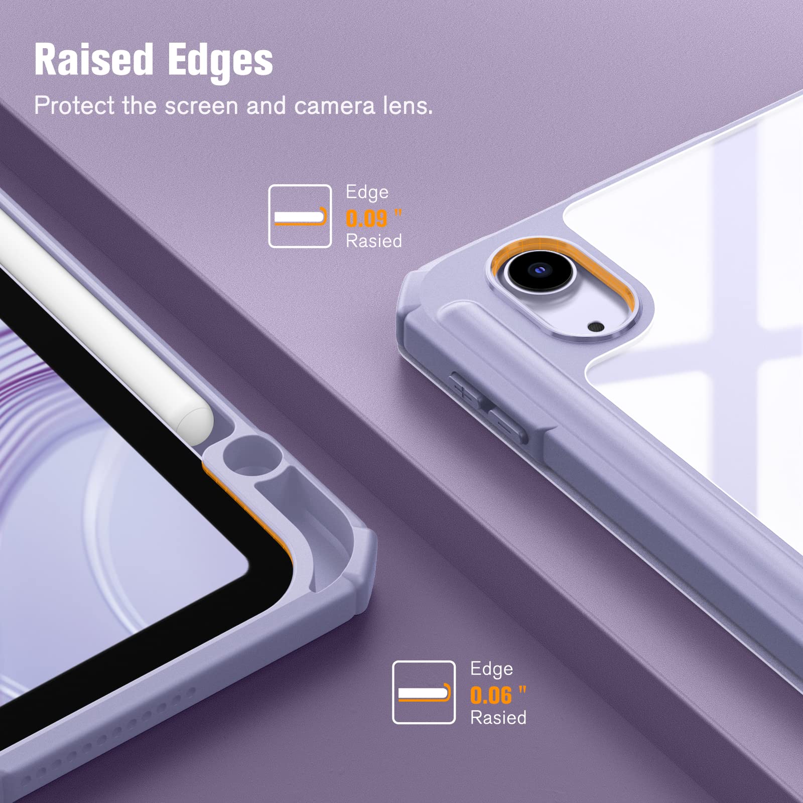Fintie Hybrid Slim Shockproof Case for iPad Air 11-inch (M3/M2) & 10.9-inch (5th/4th Gen) - Clear Back Shell with Pencil Holder, Lilac Marble Design - Perfect for Work, School & Travel Protection