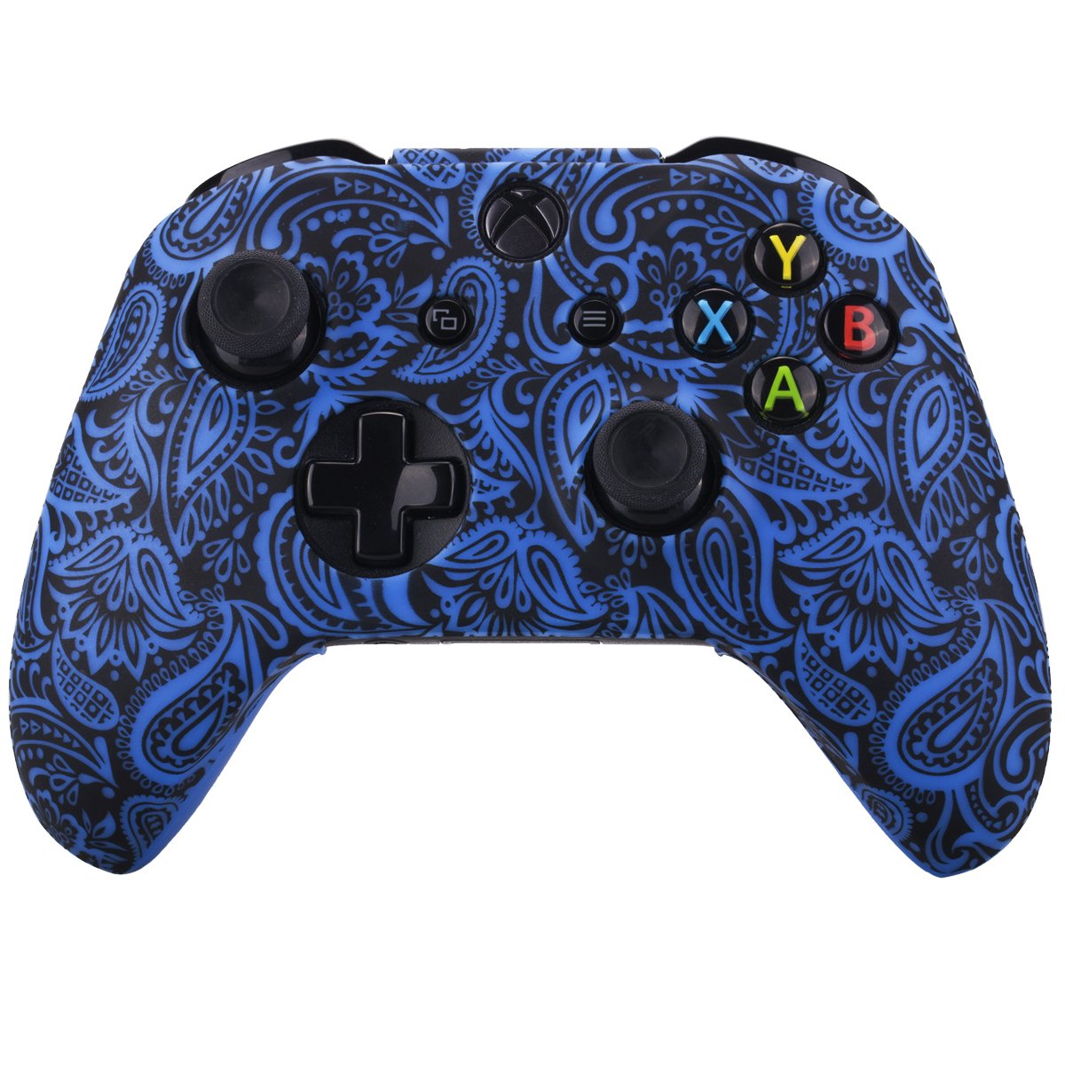 YoRHa Rubber Silicone Cover Skin Case for Xbox One S/X Controller with 8 PRO Thumb Grips - Flowers & Blue Design - Perfect for Gaming, Protection & Enhanced Grip