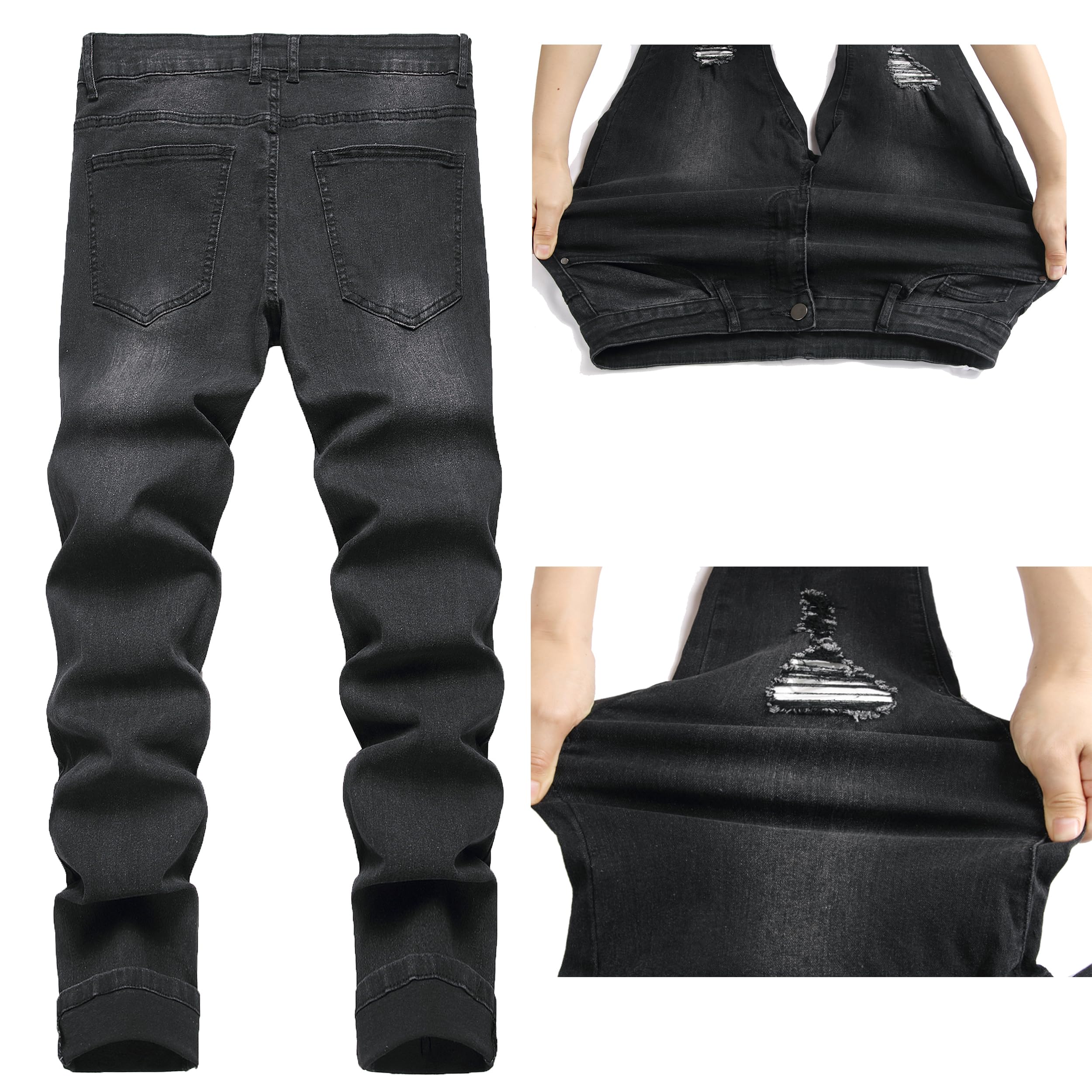 Men's Slim Fit Ripped Straight Leg Jeans - Black Distressed Denim Pants for Casual Wear & Street Style | Regular Length, Comfortable Fit for Daily Outfits, Dating and Weekend Looks