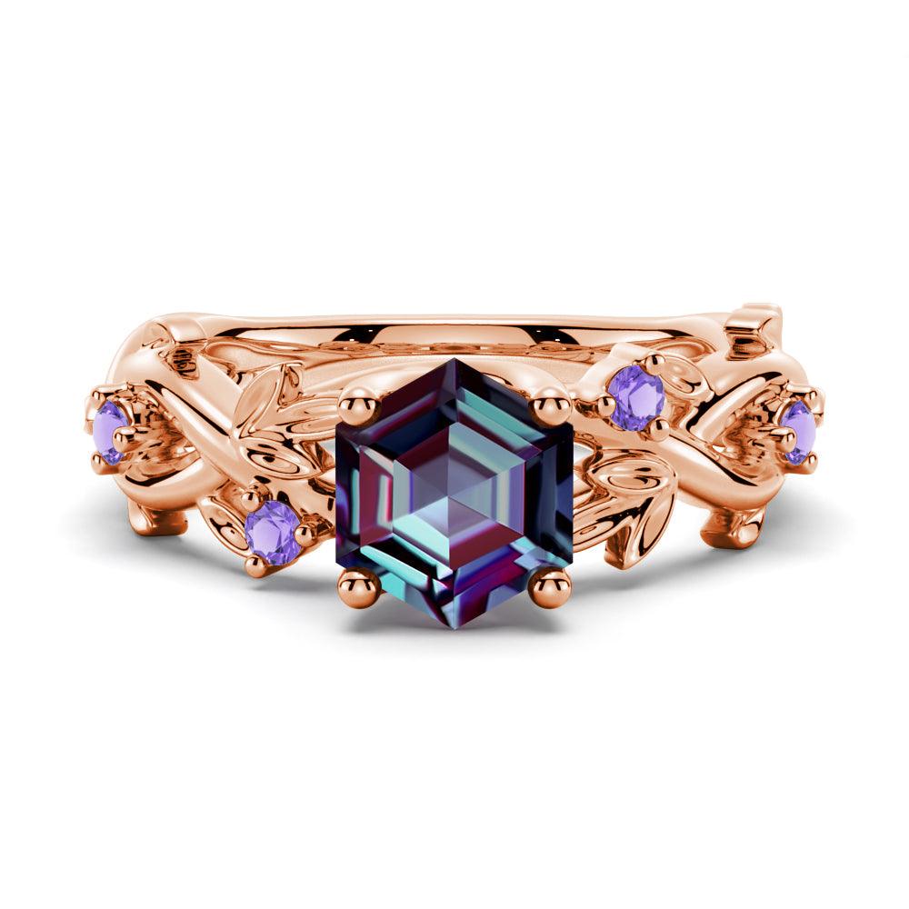 2 CT Vintage Hexagon Cut Alexandrite & Amethyst Engagement Ring for Women - Perfect for Proposals, Anniversaries, and Special Occasions
