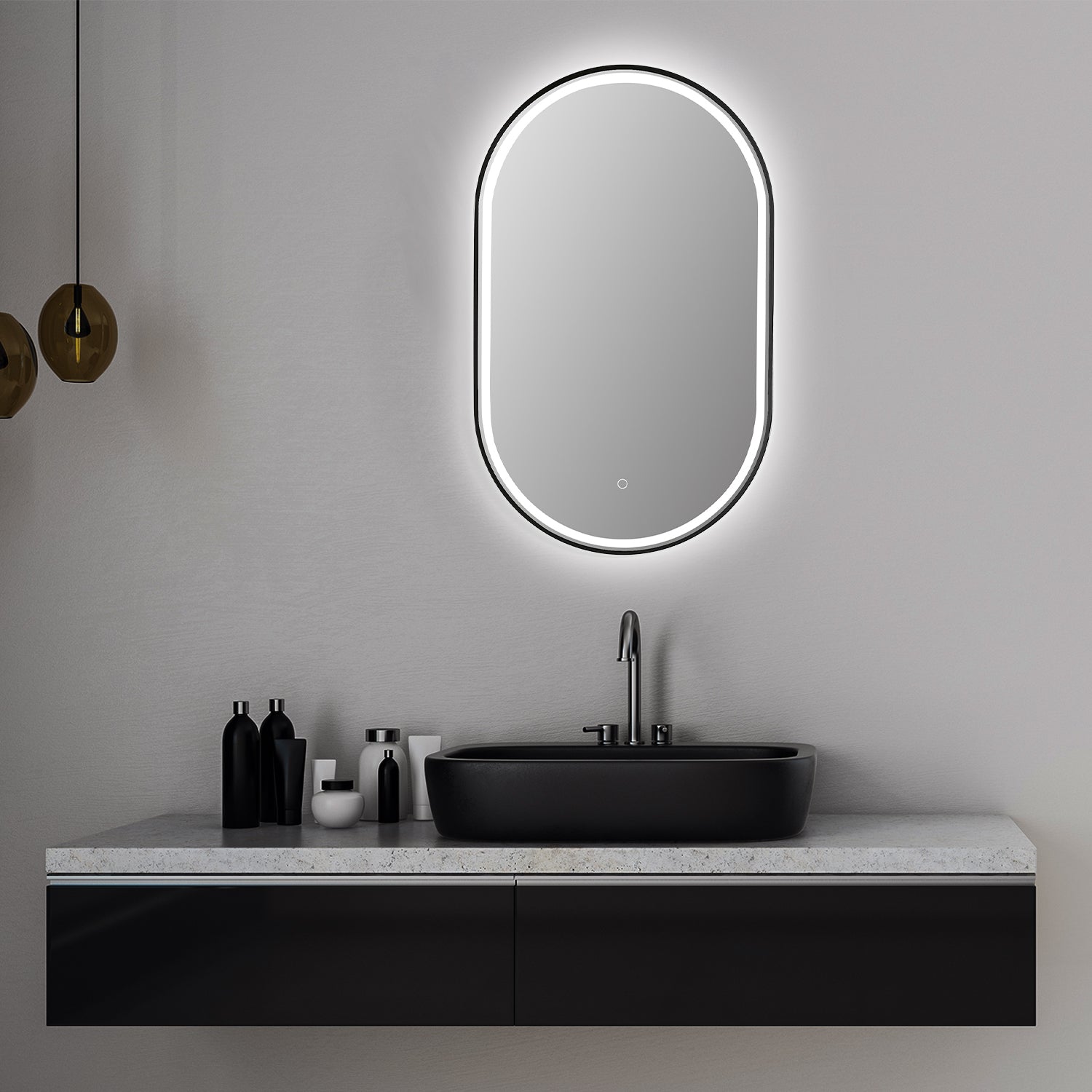 Oleggio Oval 36 Inch Framed Modern Bathroom Vanity Mirror with LED Lighting - Perfect for Makeup, Shaving & Home Decor