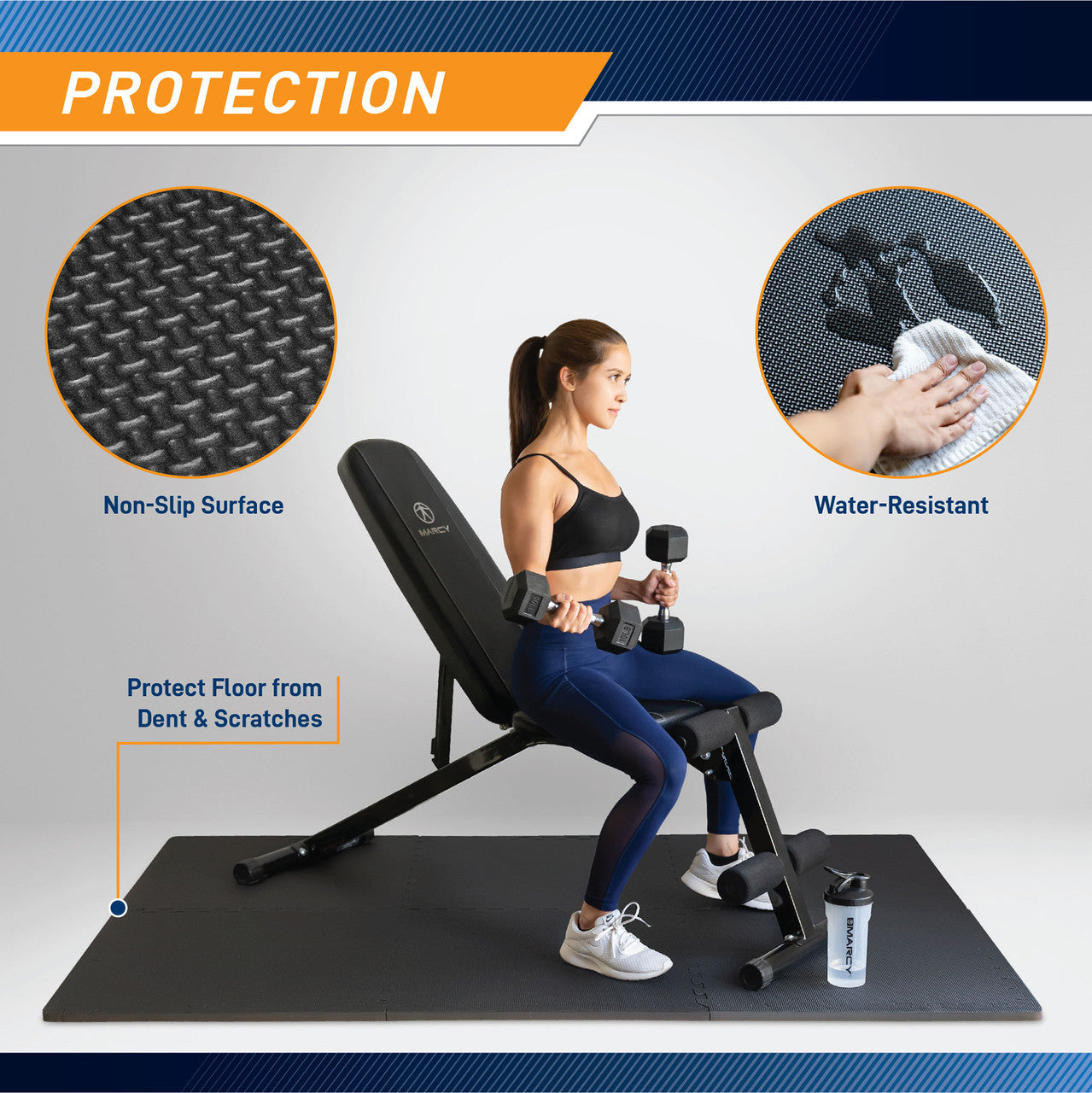 Premium Marcy Classic MAT 39 - Non-Slip Exercise Flooring for Home Gym, Yoga & Workout - Durable Fitness Mat for Cardio, Weight Training & Stretching