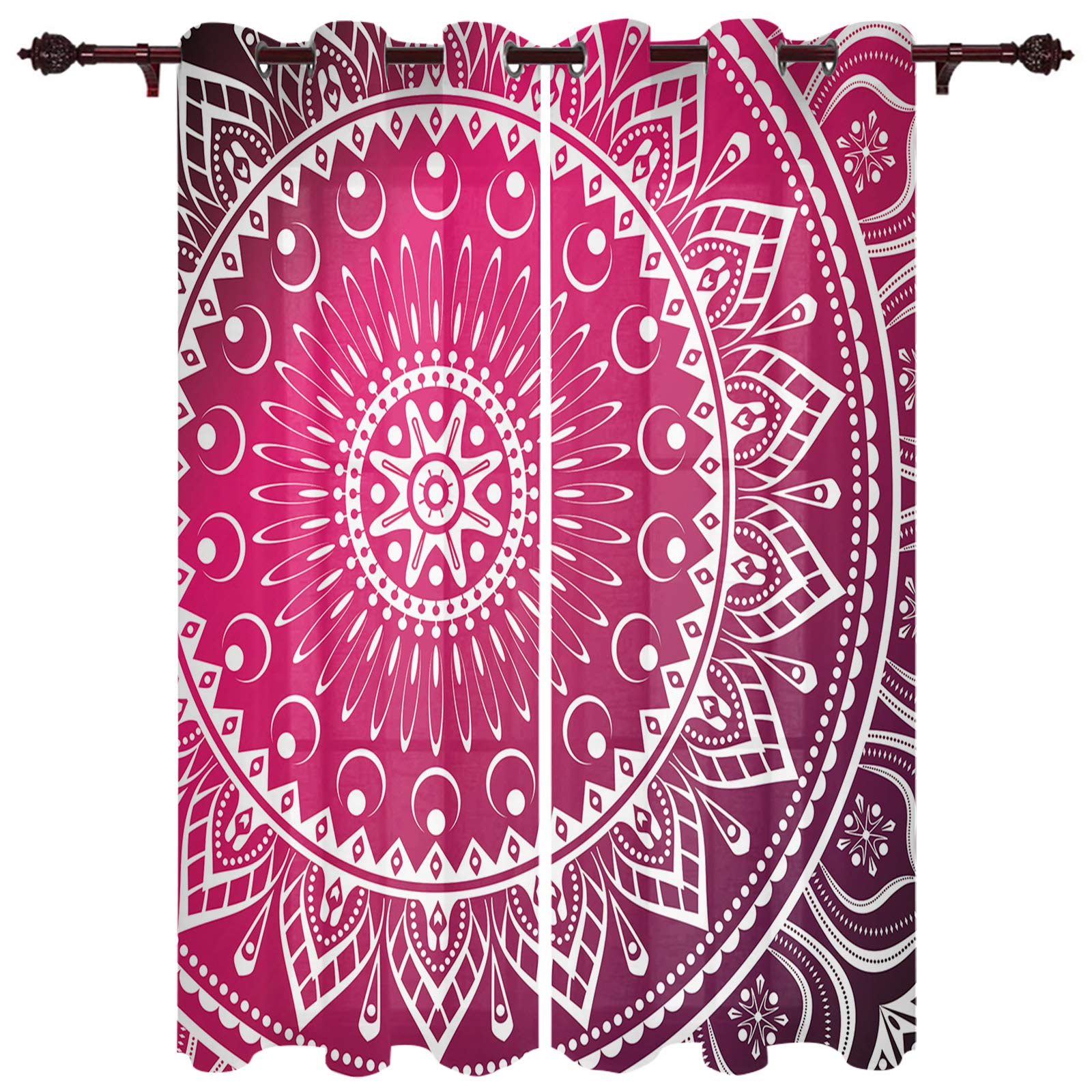 Bohemian Mandala Elegant Floral Sheer Curtains - 2 Panels Kitchen Tier Grommet Window Treatment, 72 Inch Length for Living Room, Bedroom, Patio & Sliding Glass Door - Light Filtering & Privacy for Home Decor