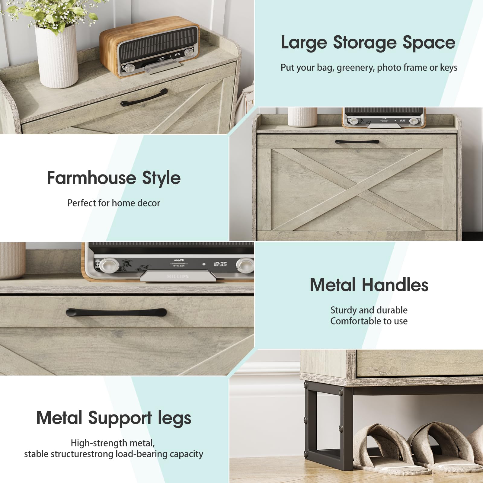 Maupvit 3-Tier Flip Shoe Storage Cabinet with Bench - Holds 20 Pairs of Shoes, Space-Saving Entryway Shoe Organizer for Hallway, Living Room & Small Spaces - Grey (Perfect for Apartments, Dorms & Closet Organization)
