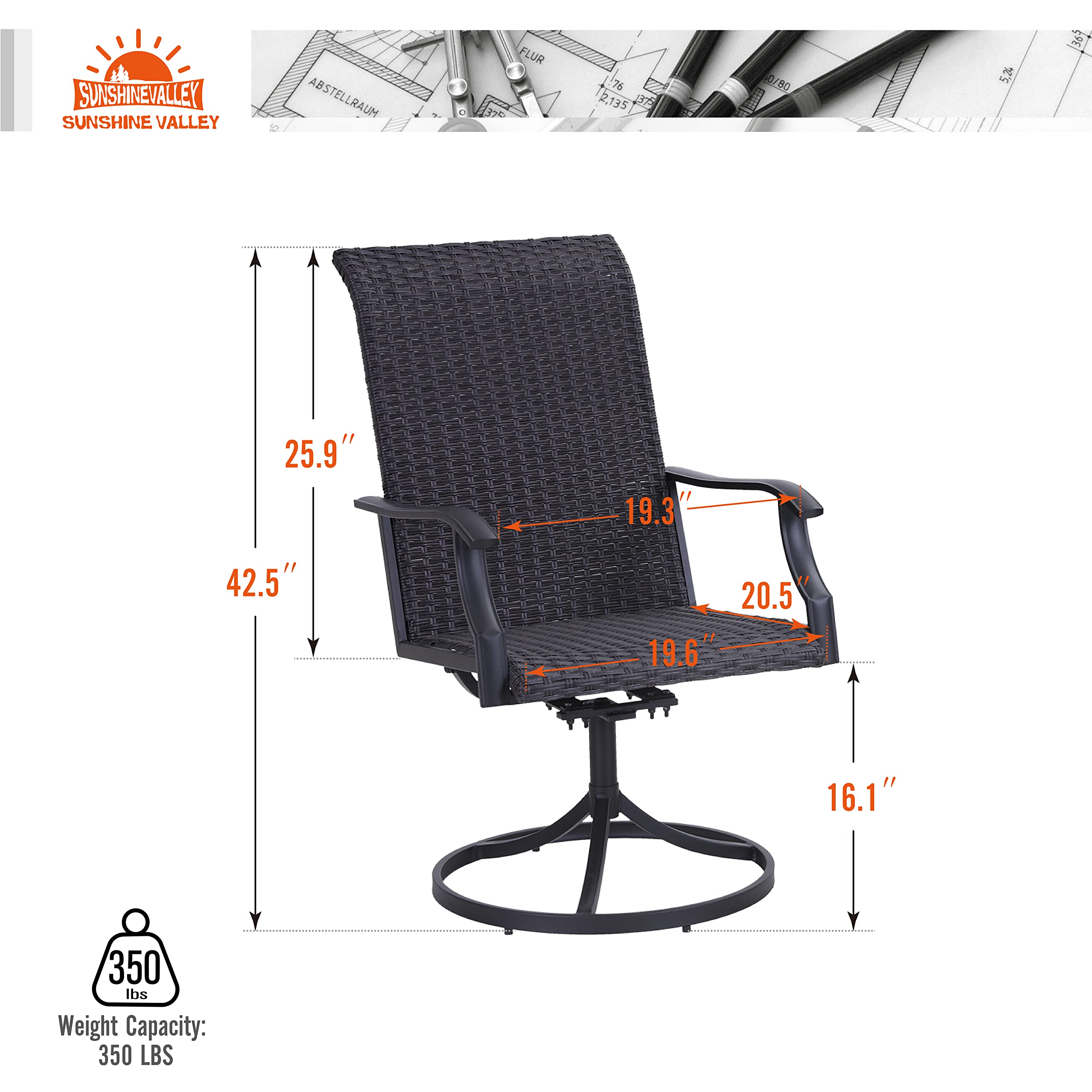 2-Piece Patio Swivel Dining Chairs Set - High Back Wicker Rattan Outdoor Chairs for Garden, Lawn, Backyard, Porch & Deck - Perfect for Outdoor Entertaining & Relaxation