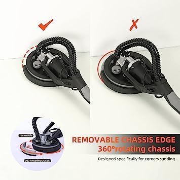 750W Electric Drywall Sander with Vacuum Dust Collection - 7 Variable Speed (900-1800 RPM) LED Light Drywall Sanding Tool Kit - Includes 14 Sanding Discs & Extendable Foldable Handle - Perfect for Home Renovation, Wall Repair and Professional Construction Projects