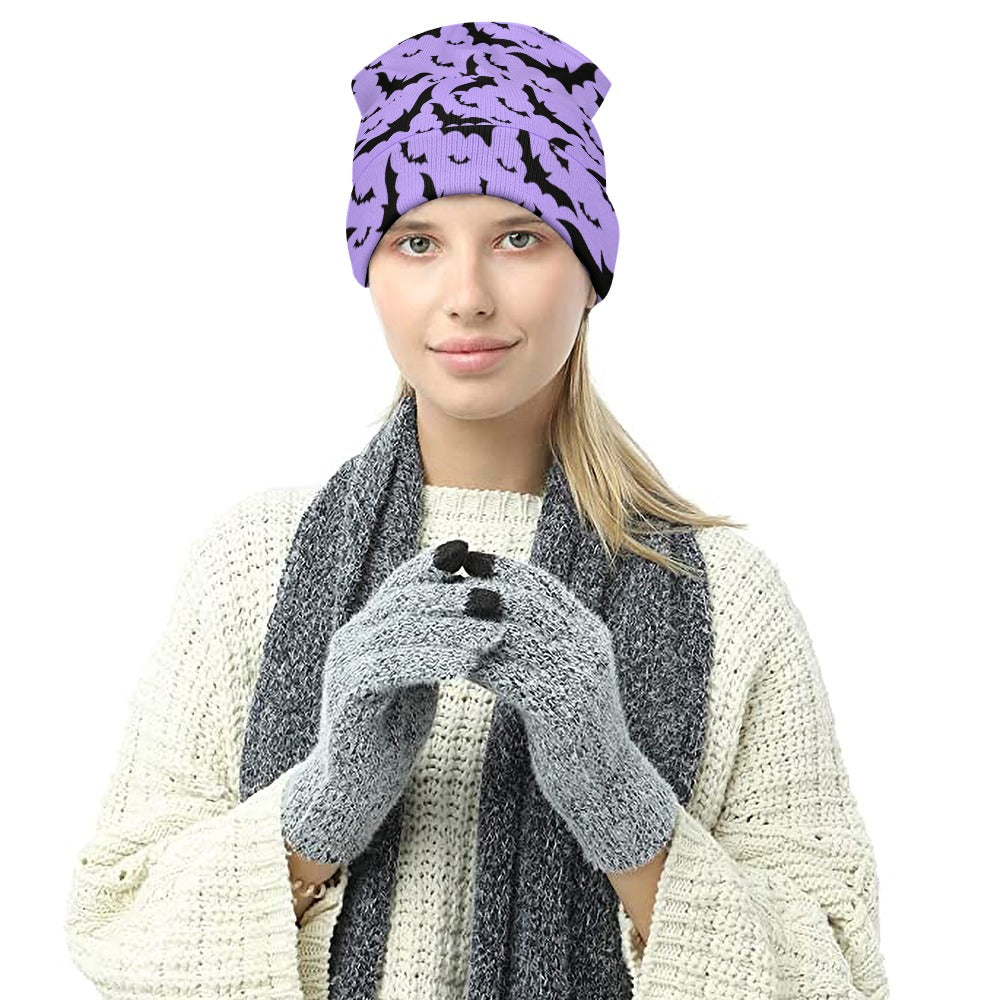 Stylish Purple Beanie with Bat Design - Cozy Winter Hat for Men & Women - Perfect for Halloween, Outdoor Activities & Casual Wear