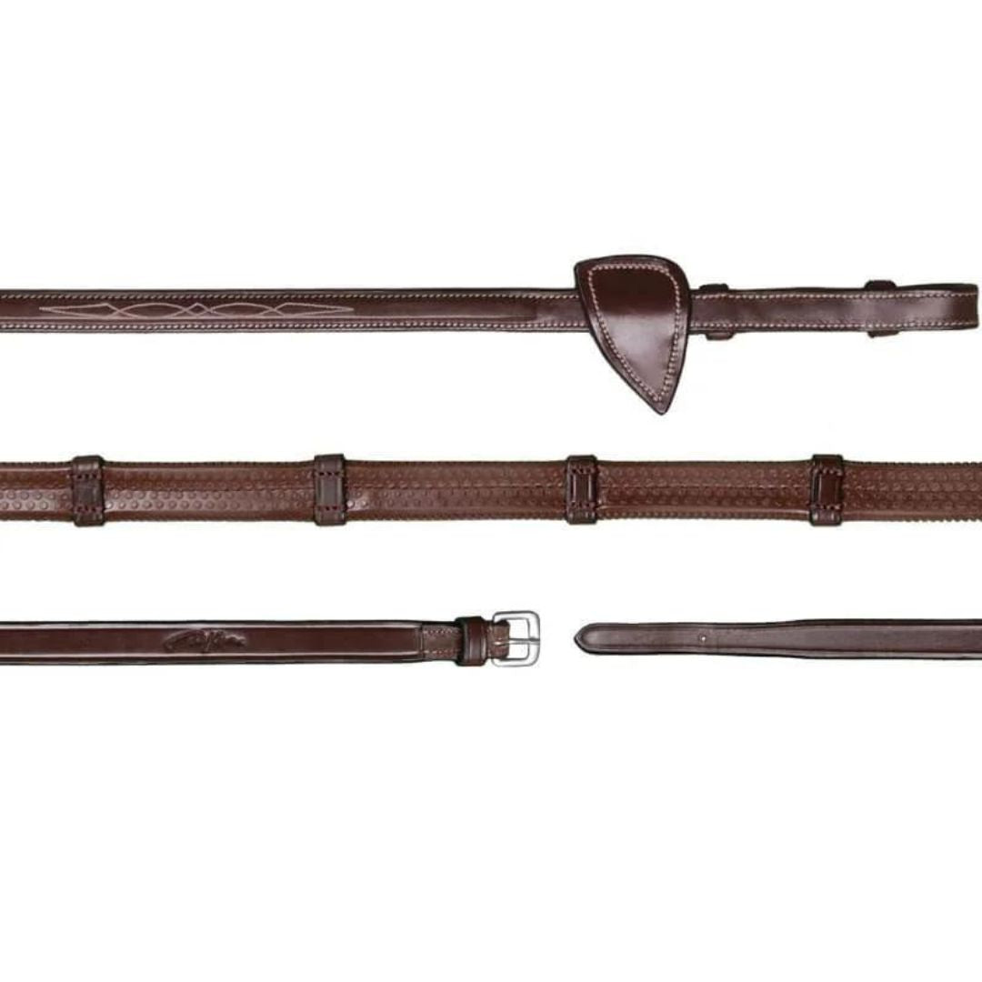 Dy'on Rubber Reins with 7 Leather Bars - 1/2 Inch Equestrian Training Equipment for Horse Riding, Dressage & Western Riding