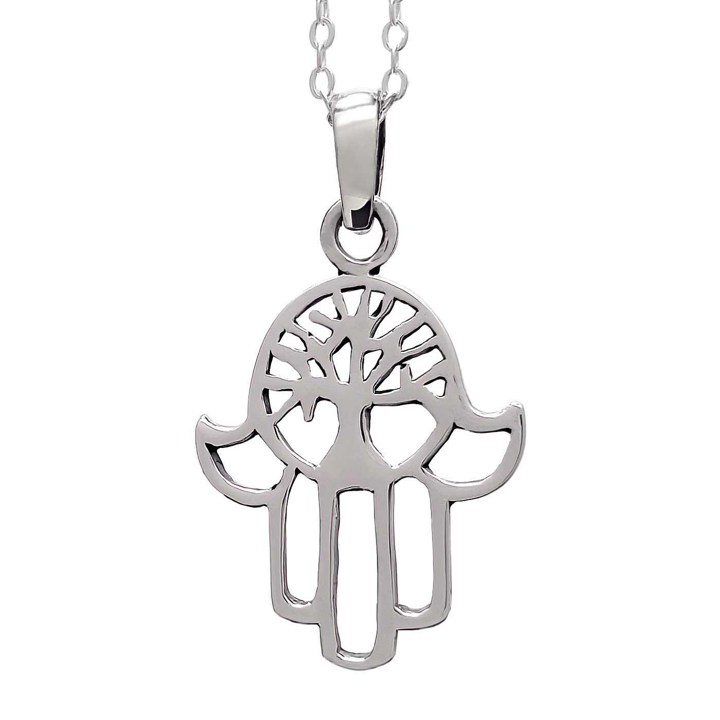 925 Sterling Silver Hamsa Hand & Tree of Life Pendant Necklace - Spiritual Jewelry for Protection & Good Luck - Perfect for Meditation, Yoga & Everyday Wear