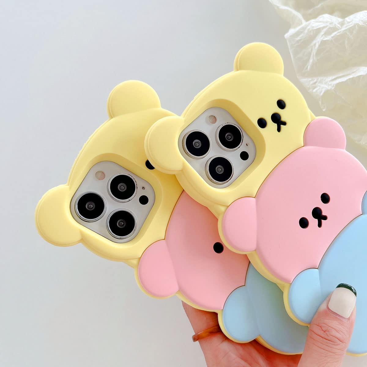 Cute 3D Silicone Bear Phone Case for iPhone 13 - Kawaii Cartoon Design with Keychain, Soft Rubber Shockproof Protective Cover for Women & Girls | Perfect for Everyday Use, School, Work, and Travel