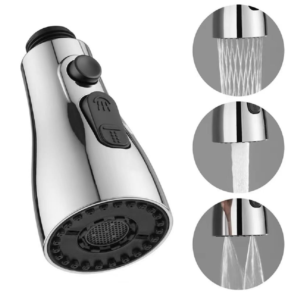 High-Quality Pull Down Kitchen Faucet Sprayer Head Replacement - G1/2 (20mm) Connector Compatible, Durable Pull Out Sink Spray Nozzle for Easy Cleaning - Perfect for Washing Dishes, Fruits, and Vegetables (Silver)
