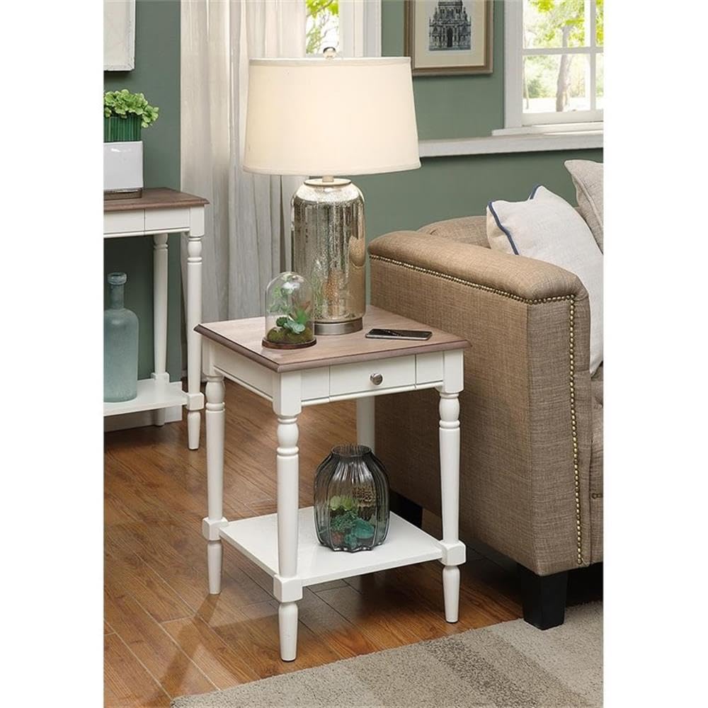 Home Square 2-Piece End Table Set with Drawer & Shelf - Brown & White Nightstand for Living Room, Bedroom & Office