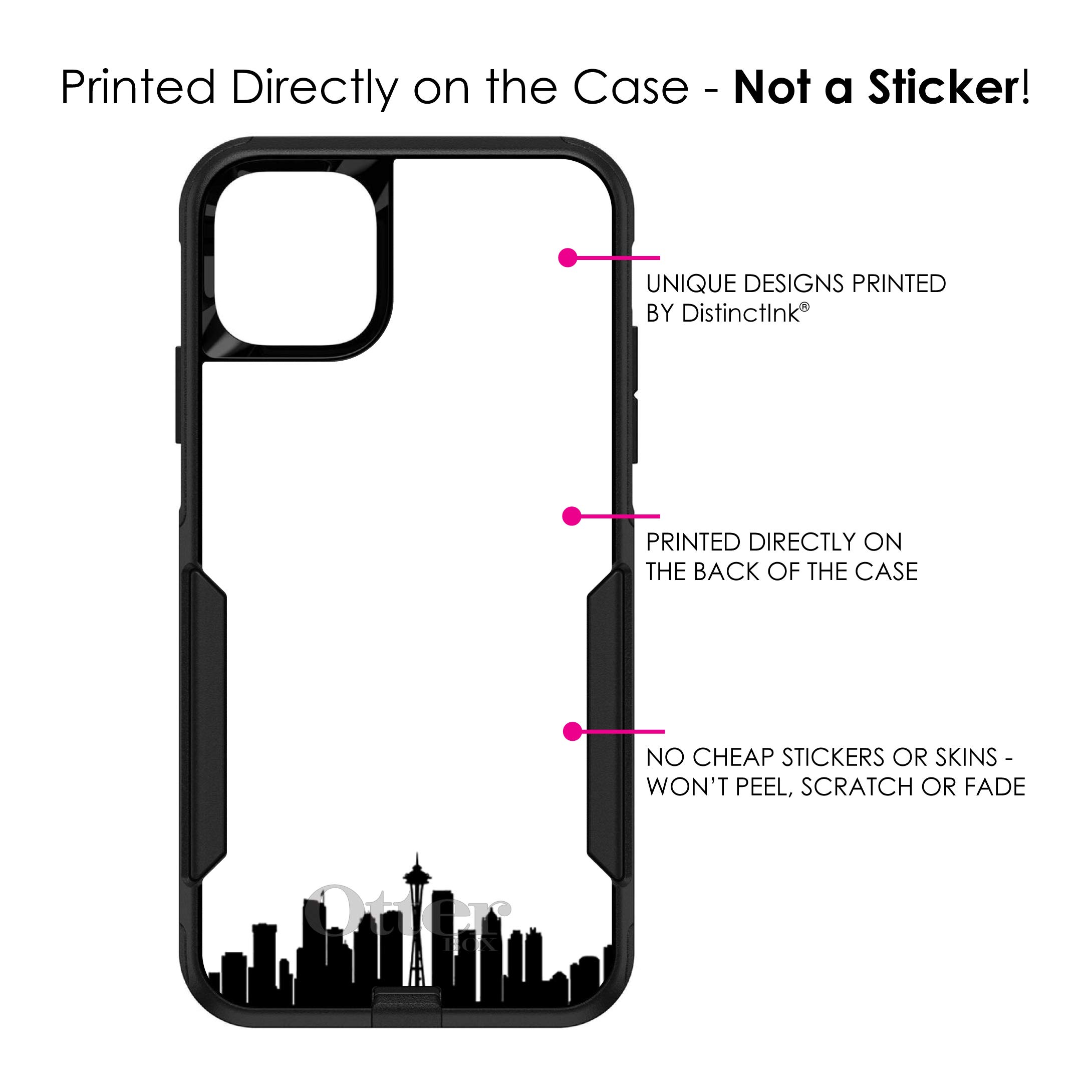 DistinctInk iPhone 11 Pro MAX Case (6.5 Inch) - Premium Custom Black Phone Cover with Seattle Skyline Silhouette Design - Durable Protection Replacement for OtterBox Commuter - Perfect for Travelers & Seattle Lovers
