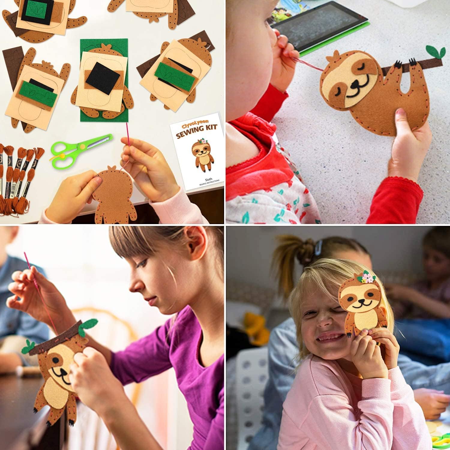 CiyvoLyeen Sloth Sewing Craft Kit - Jungle Animal DIY Sewing Kit for Kids Ages 8-12 - Educational Handmade Craft Projects with 8 Fun Designs - Perfect for Birthday Gifts & After School Activities