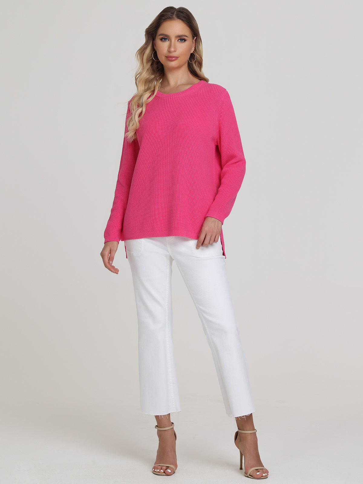 Emma Women's Crewneck Shaker Stitch Cotton Sweater | Soft Casual Knit Pullover | Perfect for Fall & Winter Layering, Office Wear & Weekend Outfits