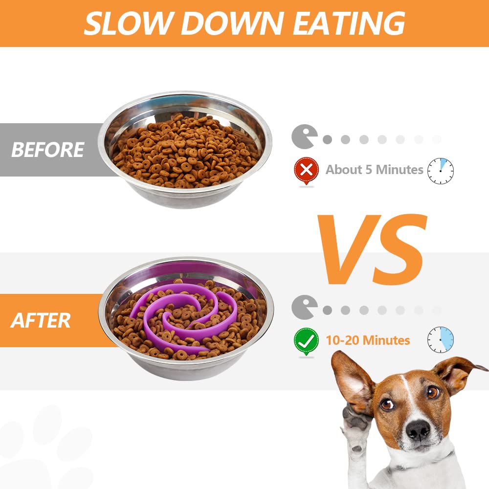 Slow Feeder Dog Bowl Insert - Soft Silicone Anti-Choking Pet Food Dish for Small, Medium & Large Breeds - Fits Standard & Elevated Dog Bowls - Perfect for Fast Eaters & Digestive Health - Use During Mealtime or Training Sessions