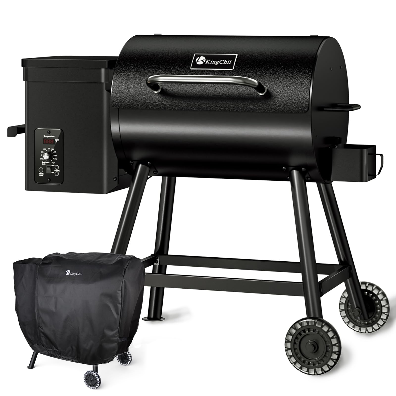 KingChii 456 SQ.IN Electric Wood Pellet Grill & Smoker with PID Temperature Control (180-425°F) - Black with Cover - Perfect for Backyard BBQ, Camping, Baking, Roasting & Smoking Meats