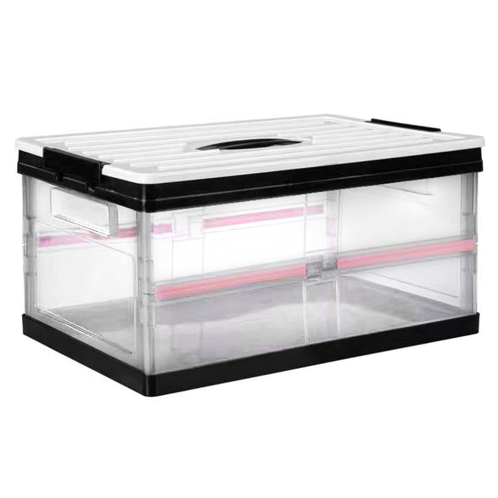 Renbin Large Plastic Storage Box with Lids - Foldable Organizer Bin for Closet, Home, Car & Travel (Black, 49.5×36×26cm) - Perfect for Home Organization, Garage Storage & Travel Packing