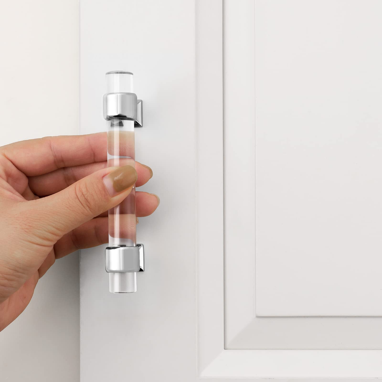 30 Pack 3 Inch Hole Center Kitchen Cabinet Handles - Polished Chrome Zinc Alloy with Clear Acrylic Knobs for Bathroom & Kitchen Cabinets - Perfect for Modern Home Renovation and DIY Cabinet Upgrades