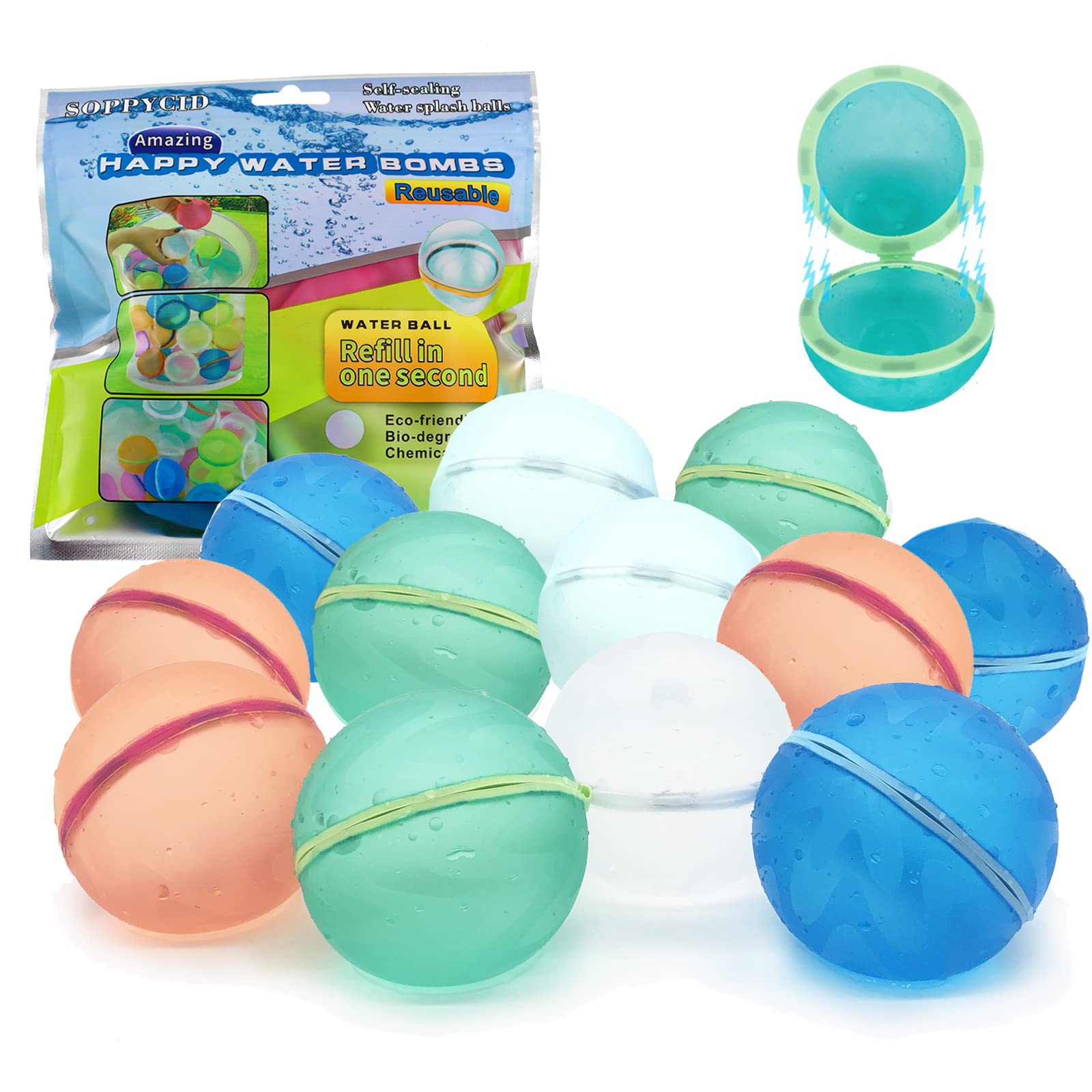 Eco-Friendly Reusable Water Balloons - Quick Fill Self-Sealing Water Balls for Kids | Refillable Splash Balls for Pool Parties, Backyard Water Fights & Summer Outdoor Games | BPA-Free Durable Water Bombs for Family Fun