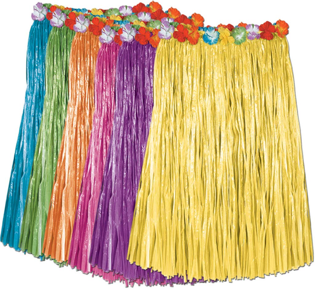 Colorful Adult Grass Hula Skirts - Tropical Party Costume for Luau, Hawaiian Theme Party & Dance Performance