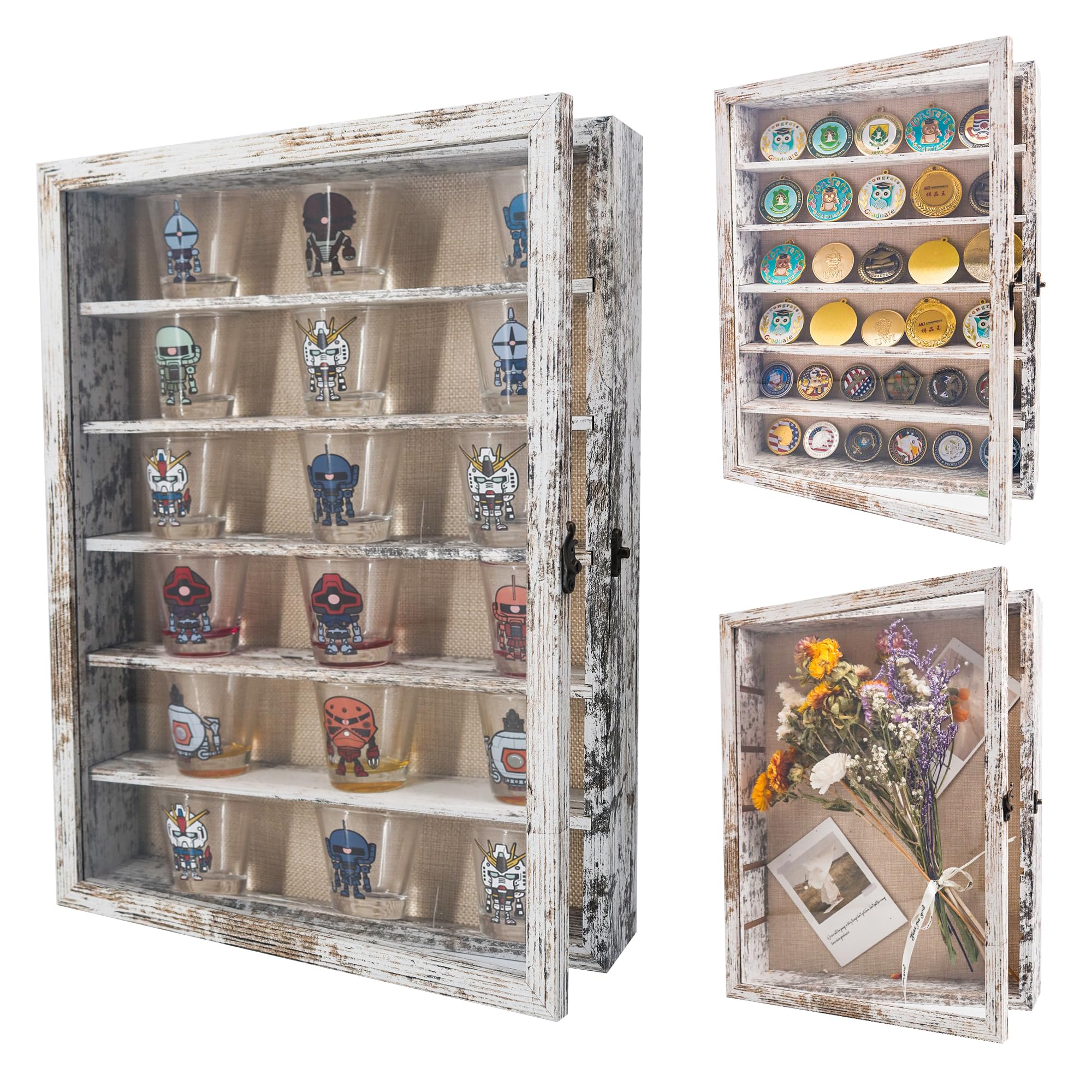 12x16 Shadow Box Frame Display Case with Removable Shelves - Deep Memory Box for Collectibles, Coins, Military Medals & Wedding Flowers - White Keepsake Cabinet for Home Decor & Wall Display