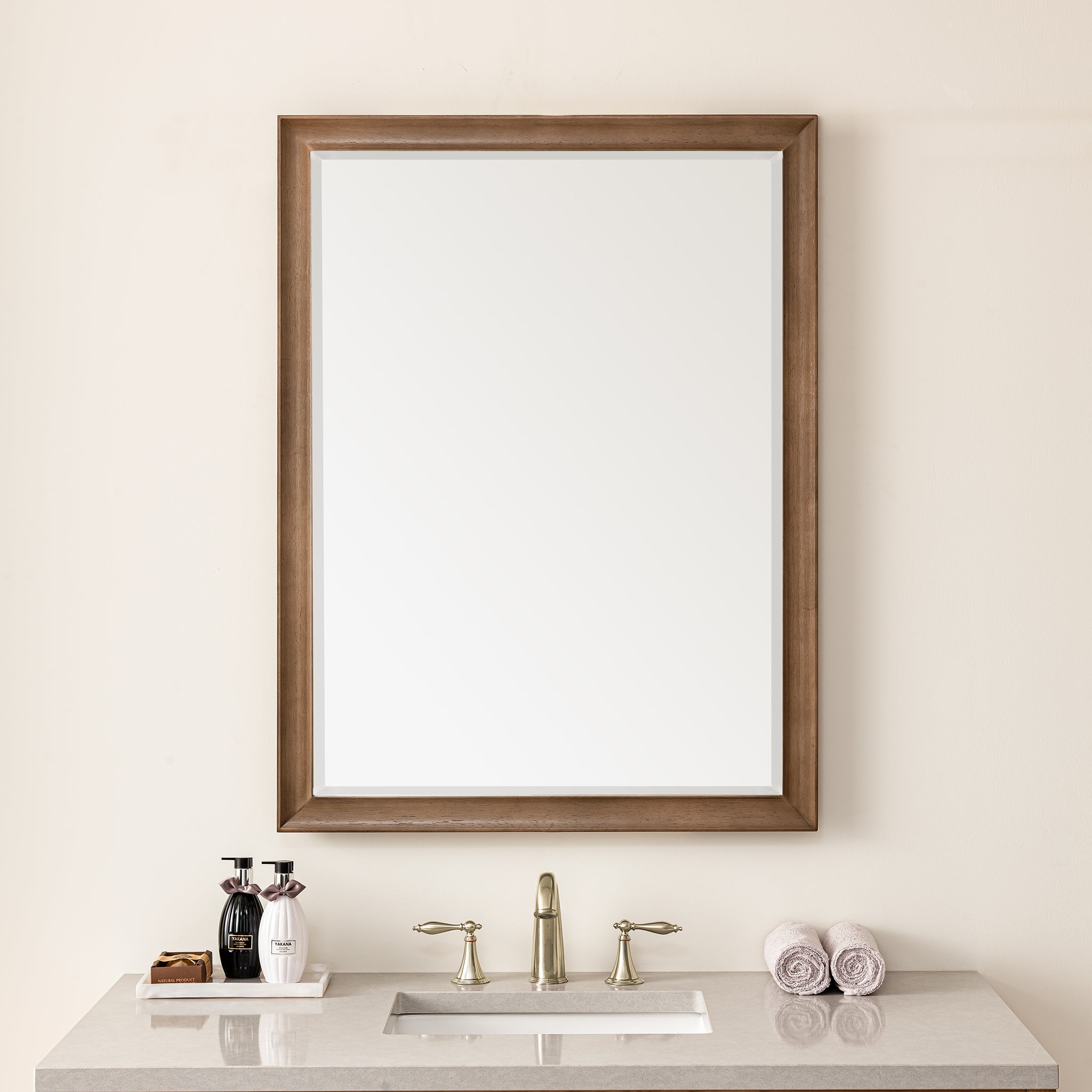 Glenbrooke 30-Inch Whitewashed Walnut Wall Mirror - Perfect for Living Room, Bedroom & Entryway Decor