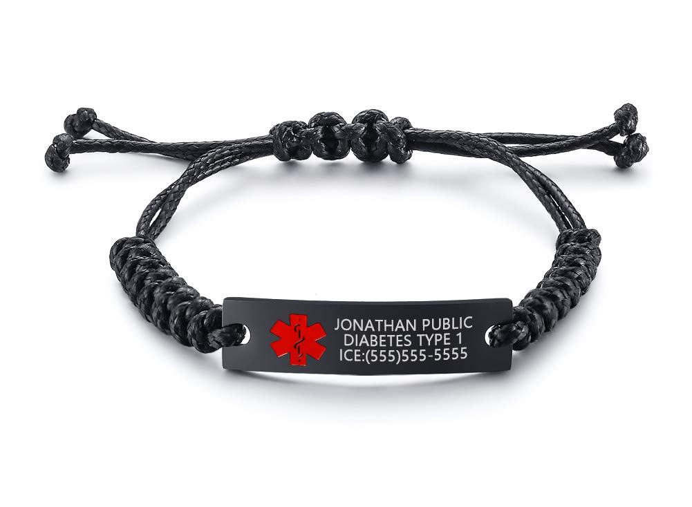 Personalized Stainless Steel Medical Alert ID Bracelet with Leather Cord - Adjustable Unisex Design for Men & Women | Perfect for Daily Wear, Travel & Emergency Situations