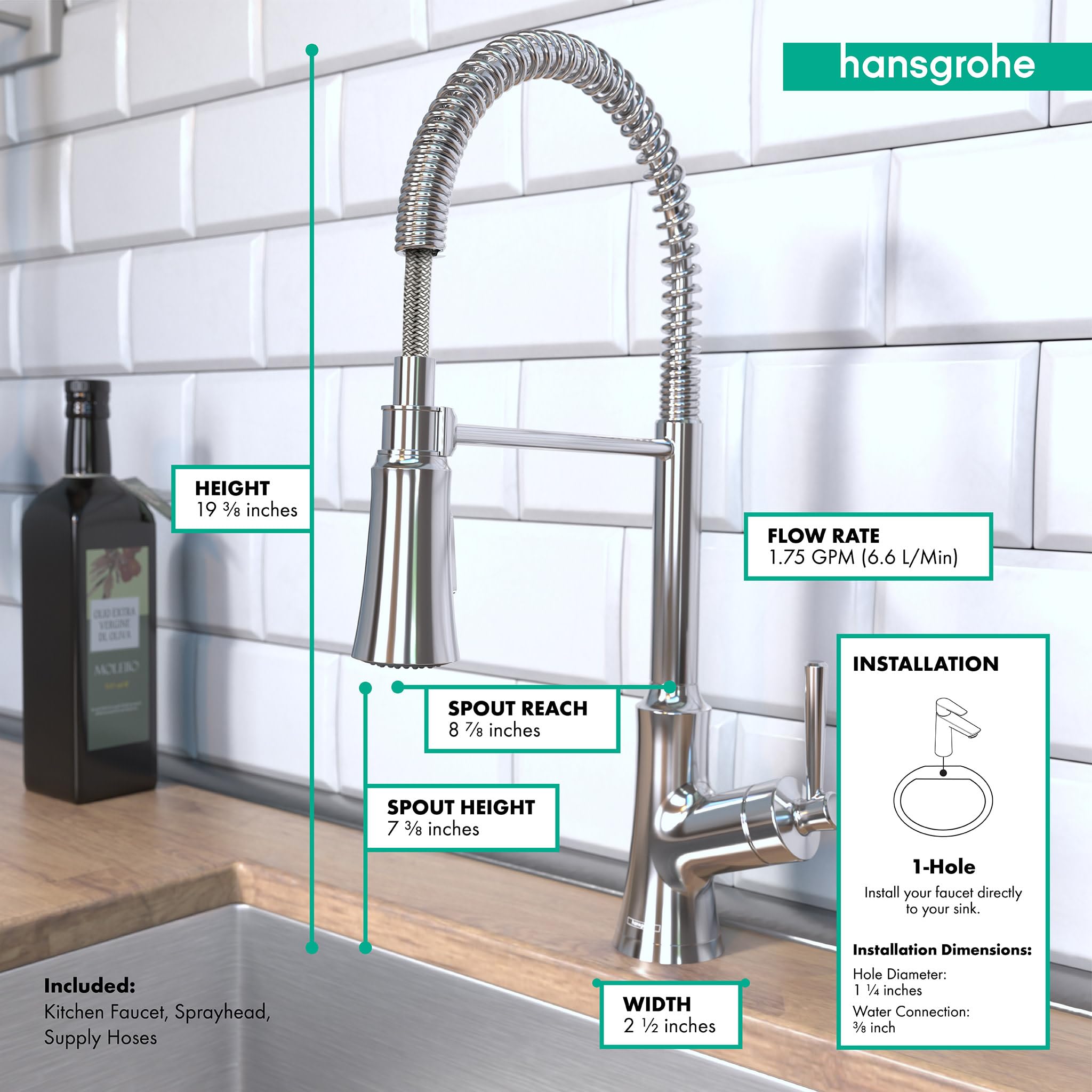 Hansgrohe Joleena Chrome Commercial Kitchen Faucet with Pull Down Sprayer - 19.3
