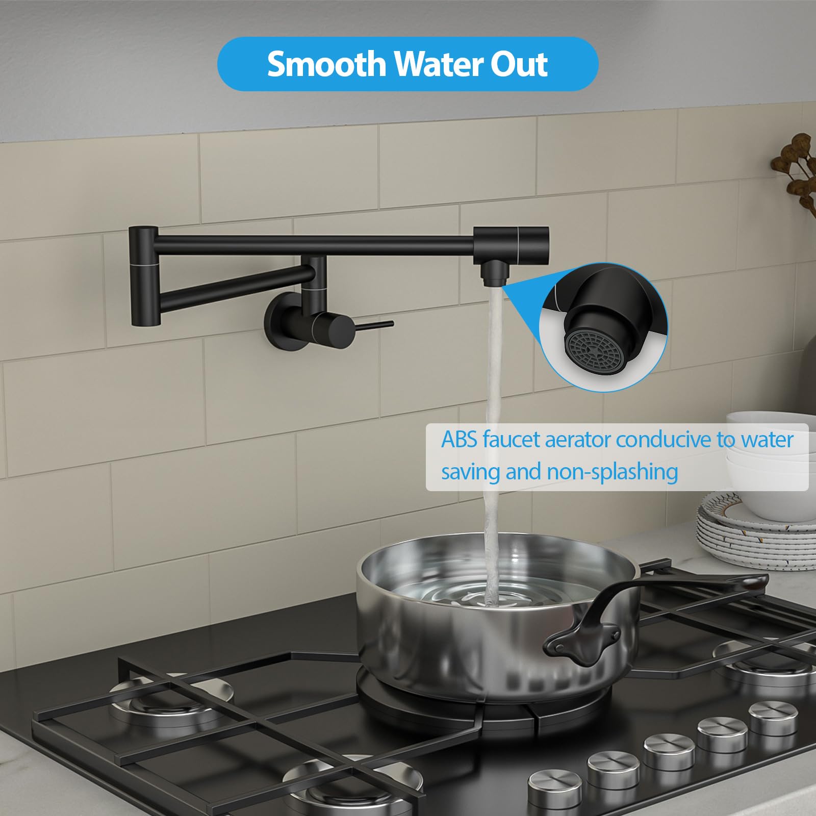 Stainless Steel Wall Mounted Pot Filler Faucet - Matte Black Folding Single Hole Two Handle Kitchen Sink Faucet for Stove & Cooking Area | Perfect for Home Chefs & Professional Kitchens