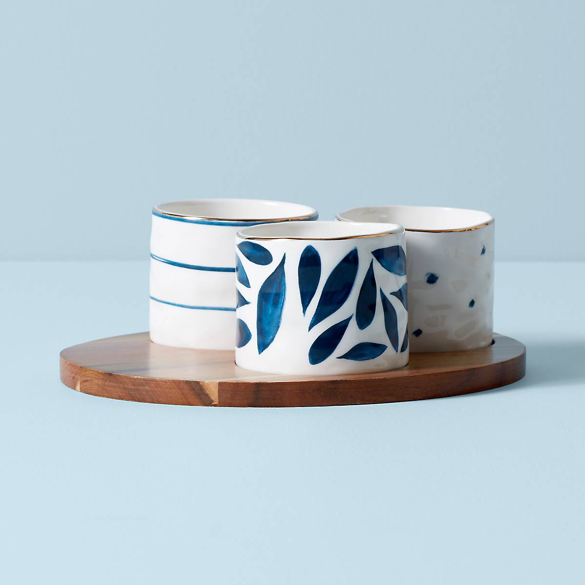 Blue Bay Snack Bowls Set of 3 with Wood Tray - Perfect for Entertaining, Movie Nights, and Serving Appetizers