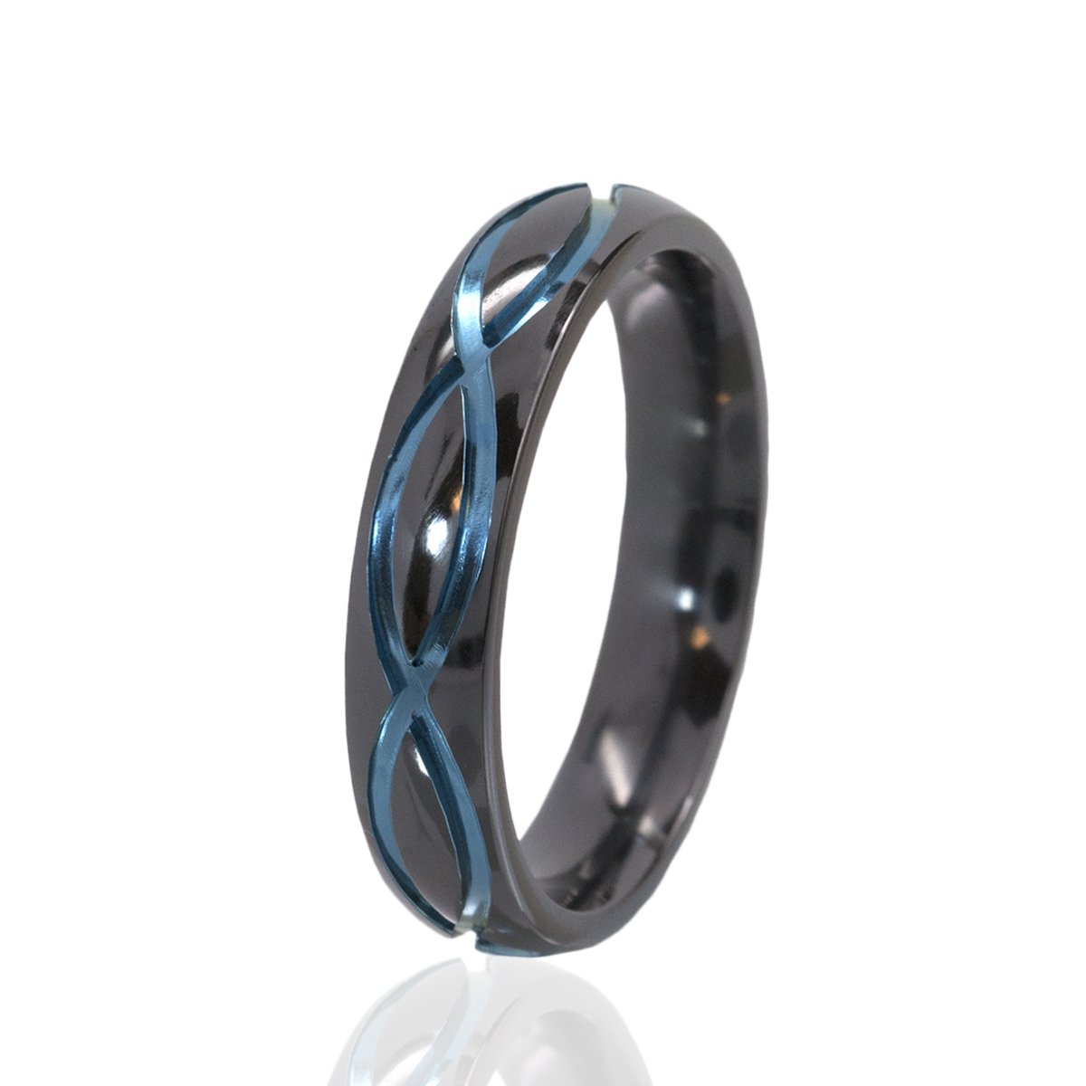 Blue Anodized Infinity Ring for Women - Handcrafted Carved Blue & Black Stainless Steel Band - Unique Infinity Jewelry Gift for Anniversary, Valentine's Day - Perfect for Everyday Wear & Special Occasions