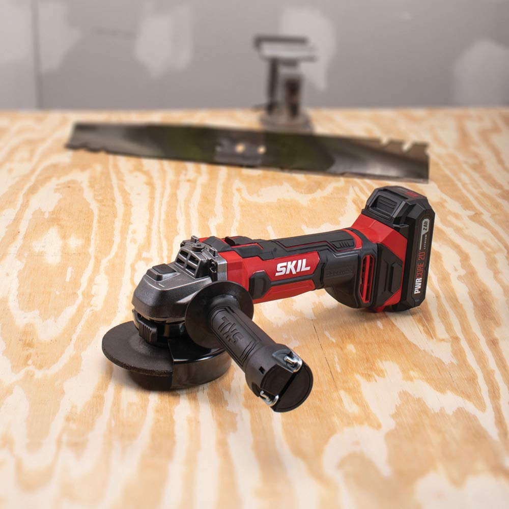 Skil 20V 4-1/2 Inch Cordless Angle Grinder with 2.0Ah PWRCore 20 Lithium Battery & Charger - AG290202 - Perfect for Metal Cutting, Grinding, and DIY Projects