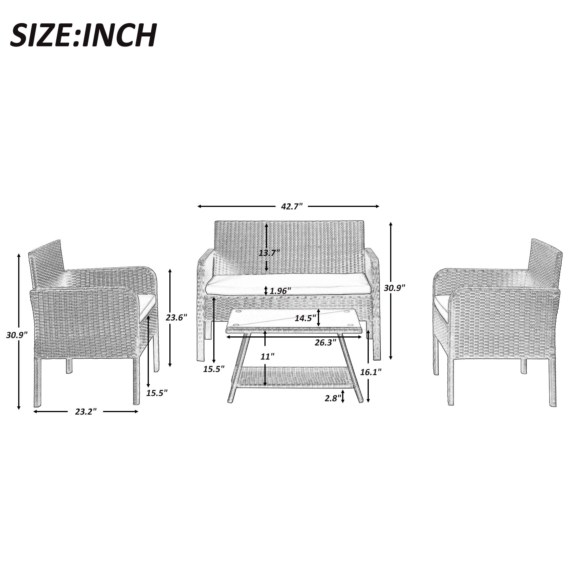 4-Piece Rattan Sofa Set with Cushions - Beige Outdoor Wicker Furniture for Patio, Garden, Poolside & Backyard Relaxation