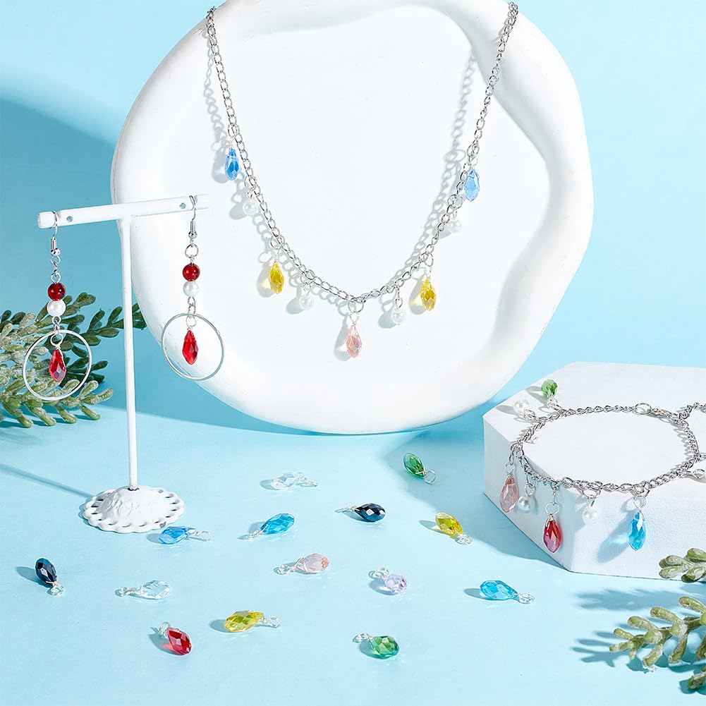 72pcs Crystal Charms - 12 Color Faceted Teardrop Glass Pendants for Jewelry Making (17x6mm) | DIY Necklace, Bracelet & Earring Crafts | Perfect for Wire Wrapping & Beading Projects