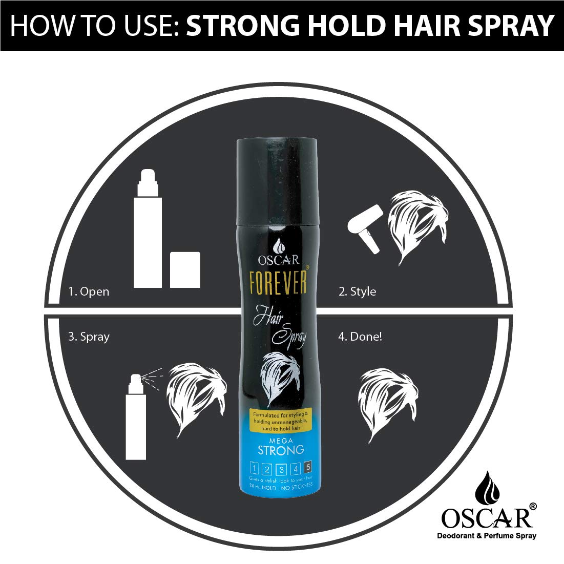 Oscar Forever Hair Spray - Strong Hold Styling Hairspray with Nourishing Formula for Men & Women (135ml, Pack of 2) | Perfect for Daily Hairstyling, Salon-Quality Finish & All-Day Hold