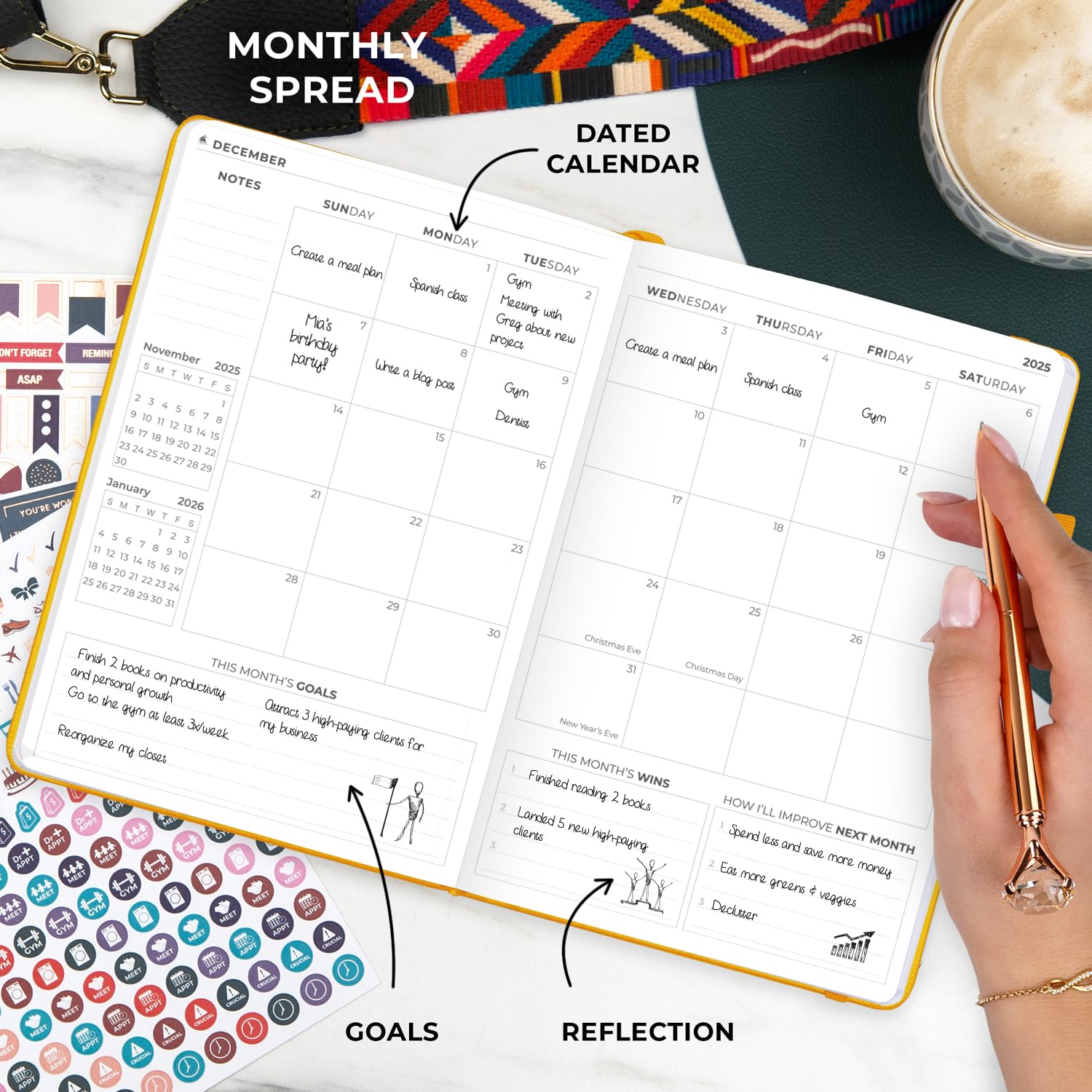 Clever Fox Premium Dated Planner 2025 - Weekly & Monthly Agenda Organizer for Time Management - Productivity Notebook with Habit Tracker, To-Do List & Goal Setting (Amber Yellow) - Perfect for Students, Professionals & Busy Moms