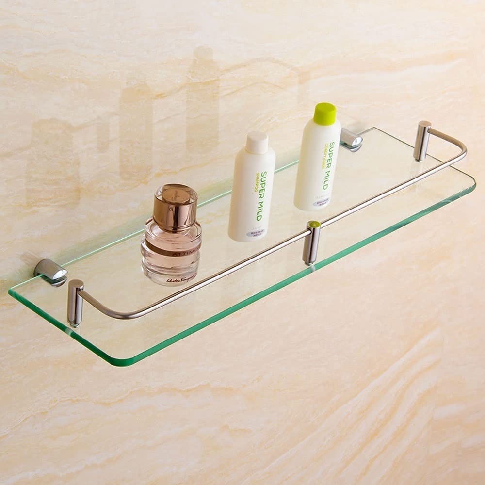 BUNCC 304 Stainless Steel Floating Shelf - Wall Mounted Rectangle Bathroom Shelf for Shower, Makeup Mirror & Storage | Rustproof Shower Organizer, Modern Bathroom Decor (1-Layer Glass Design)