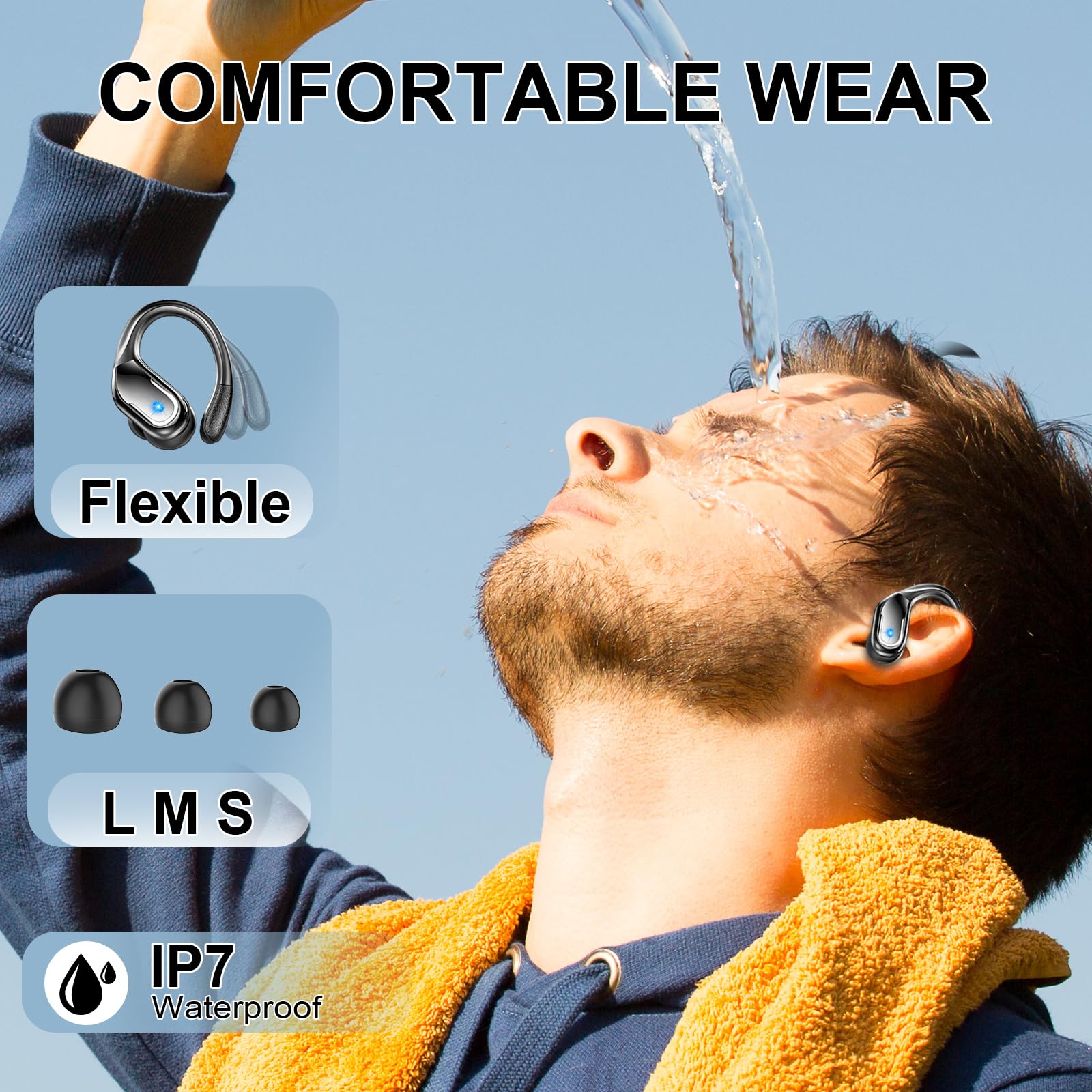2024 Wireless Bluetooth 5.4 Sports Earbuds - 75H Playtime, 4 ENC Mic, Noise Cancelling Over-Ear Headphones with Earhooks, IP7 Waterproof - Perfect for Running, Workouts & Gym Sessions