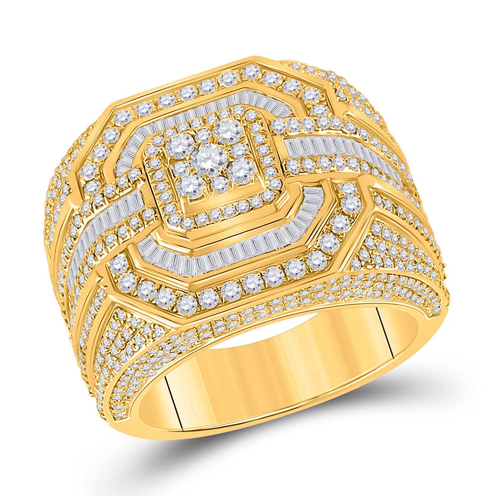 14K Yellow Gold Men's Baguette Diamond Cluster Ring - 3 CTTW Genuine Diamonds, Luxury Wedding Band, Anniversary Gift for Him, Perfect for Engagements & Special Occasions