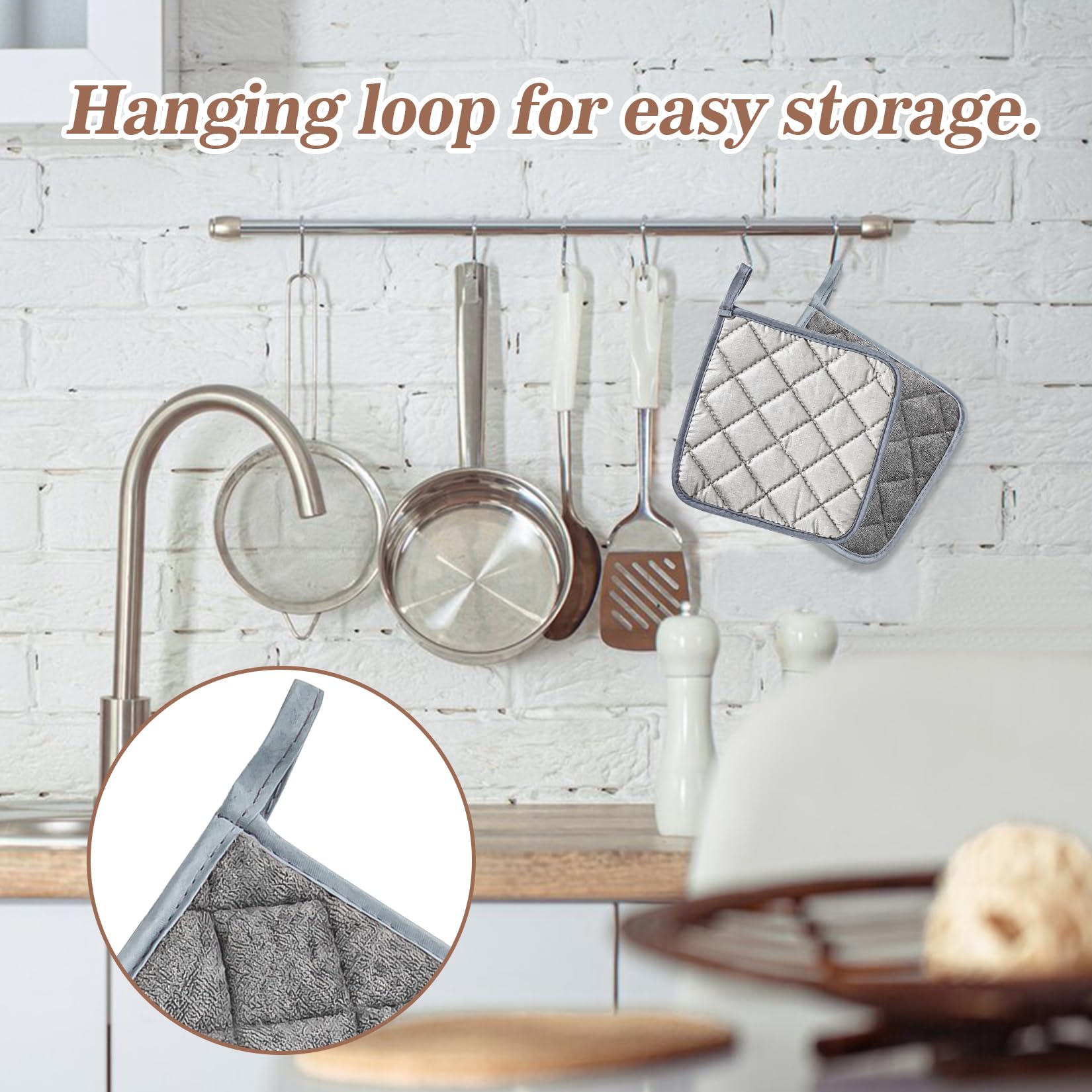 MAQIHAN 4-Pack Cotton Pot Holders Set - Heat Resistant Kitchen Pads for Cooking, Baking & Serving (7 Inch, Gray Terry Cloth) - Essential Kitchen Accessories & Decor for Oven, Stovetop & Dining Use